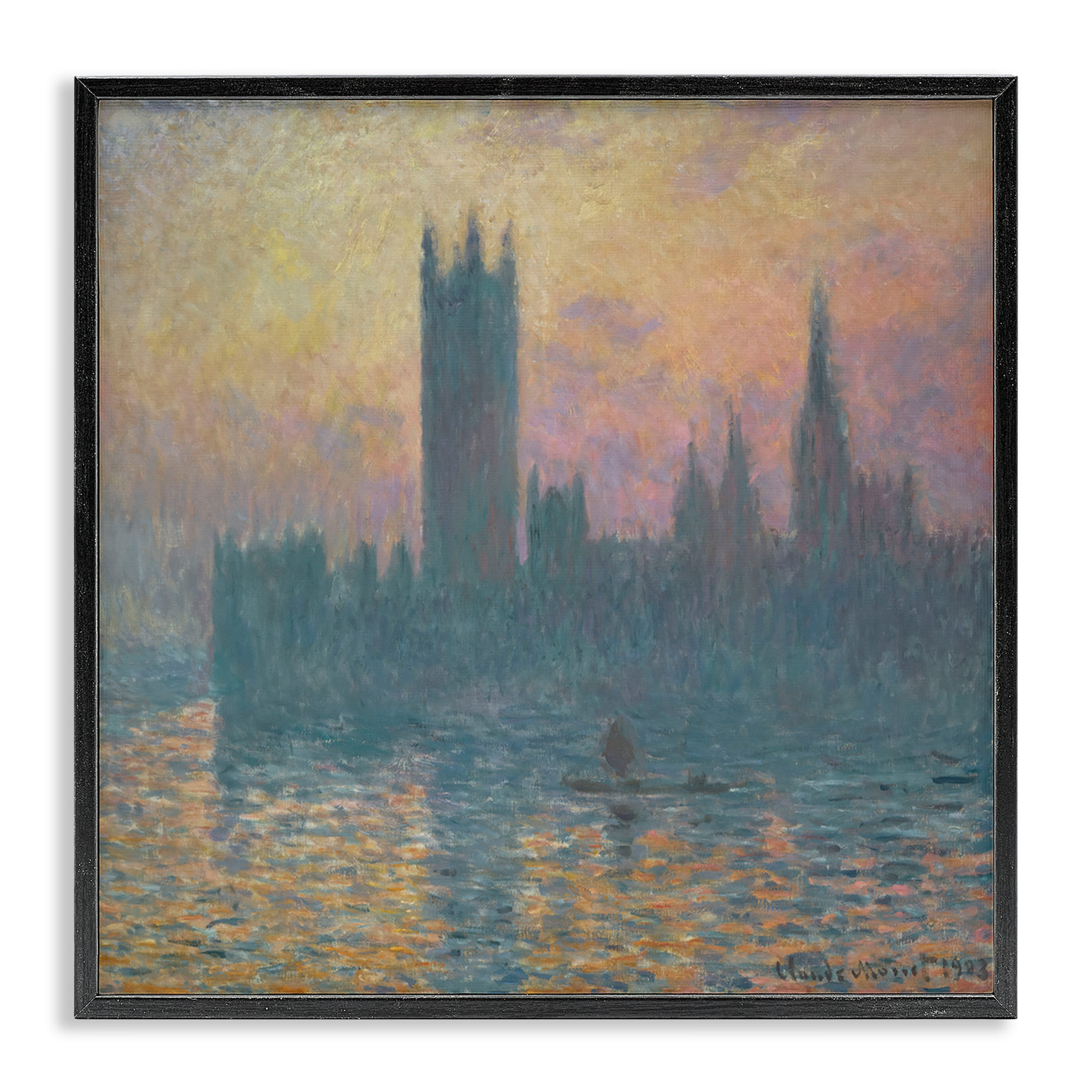 Stupell Industries Classical Monet London View Scenic & Cityscapes Painting Black Framed Art Print Wall Art, 12 x 12