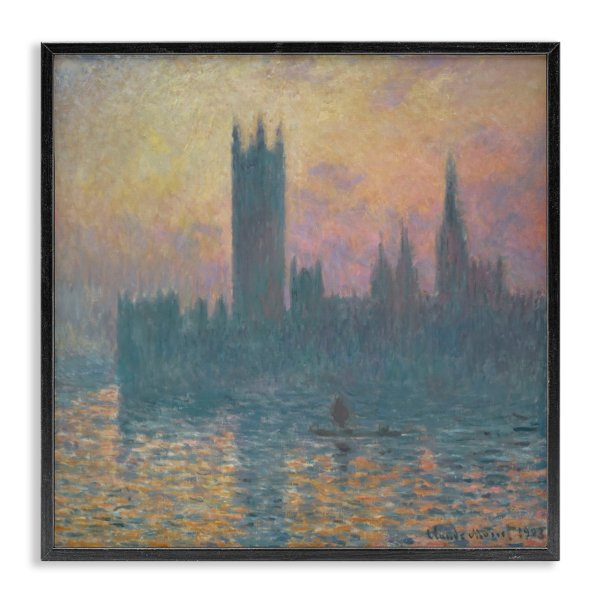 Stupell Industries Classical Monet London View Scenic & Cityscapes Painting Black Framed Art Print Wall Art, 17 x 17