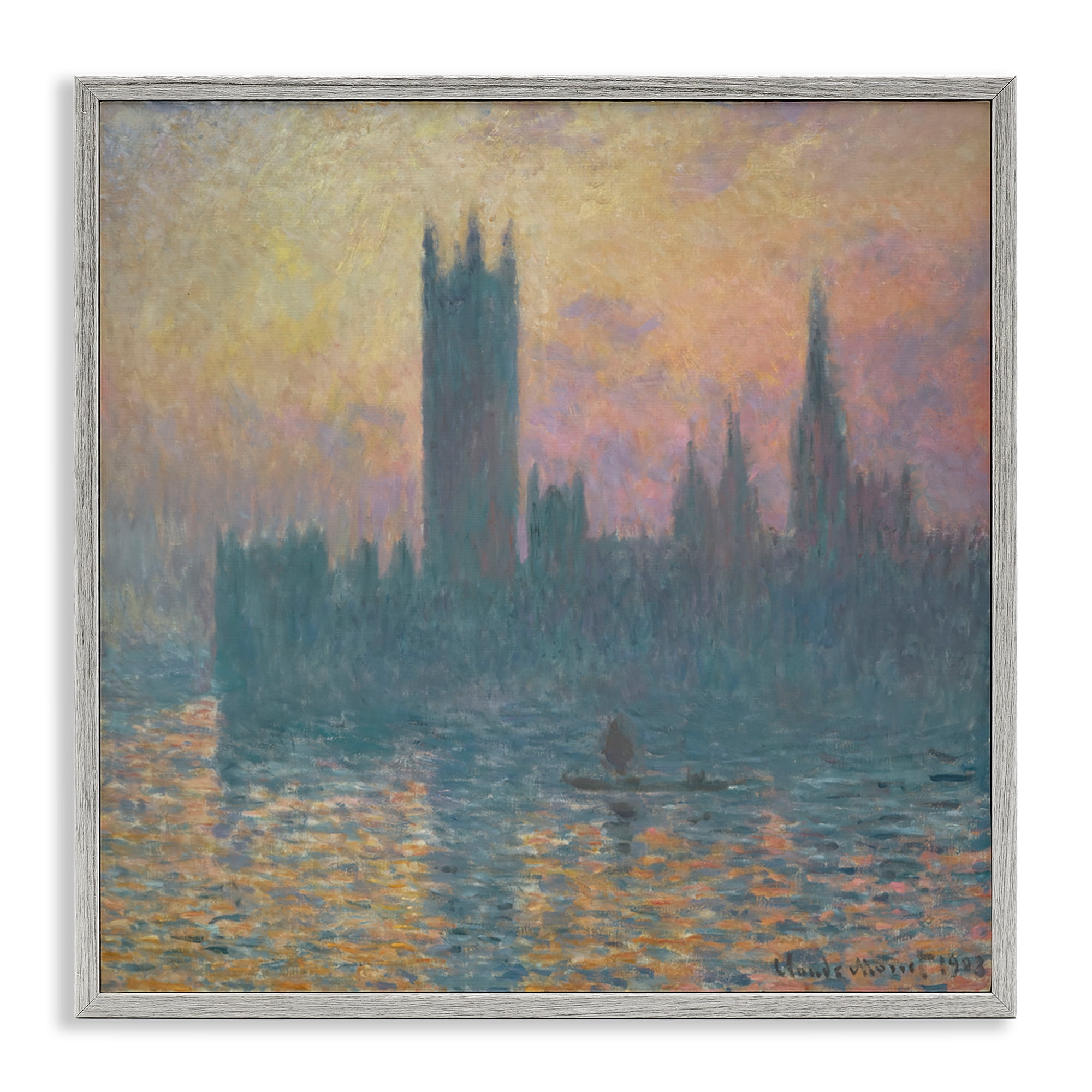 Stupell Industries Classical Monet London View Scenic & Cityscapes Painting Gray Framed Art Print Wall Art, 24 x 24