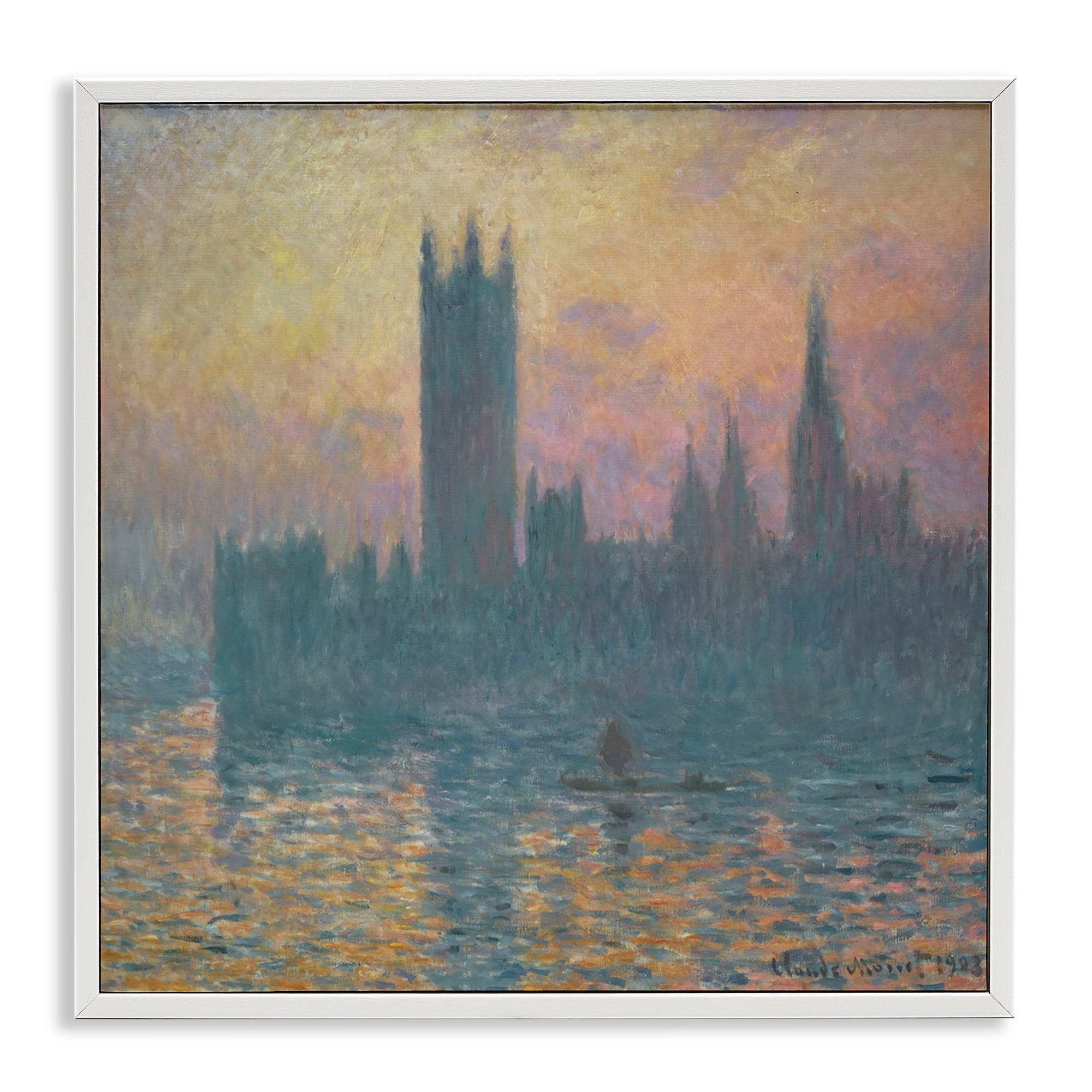 Stupell Industries Classical Monet London View Scenic & Cityscapes Painting White Framed Art Print Wall Art, 24 x 24