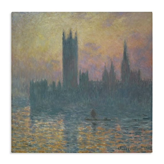 Stupell Industries Classical Monet London View Scenic & Cityscapes Painting Wrapped Canvas Art Print Wall Art, 30 x 30