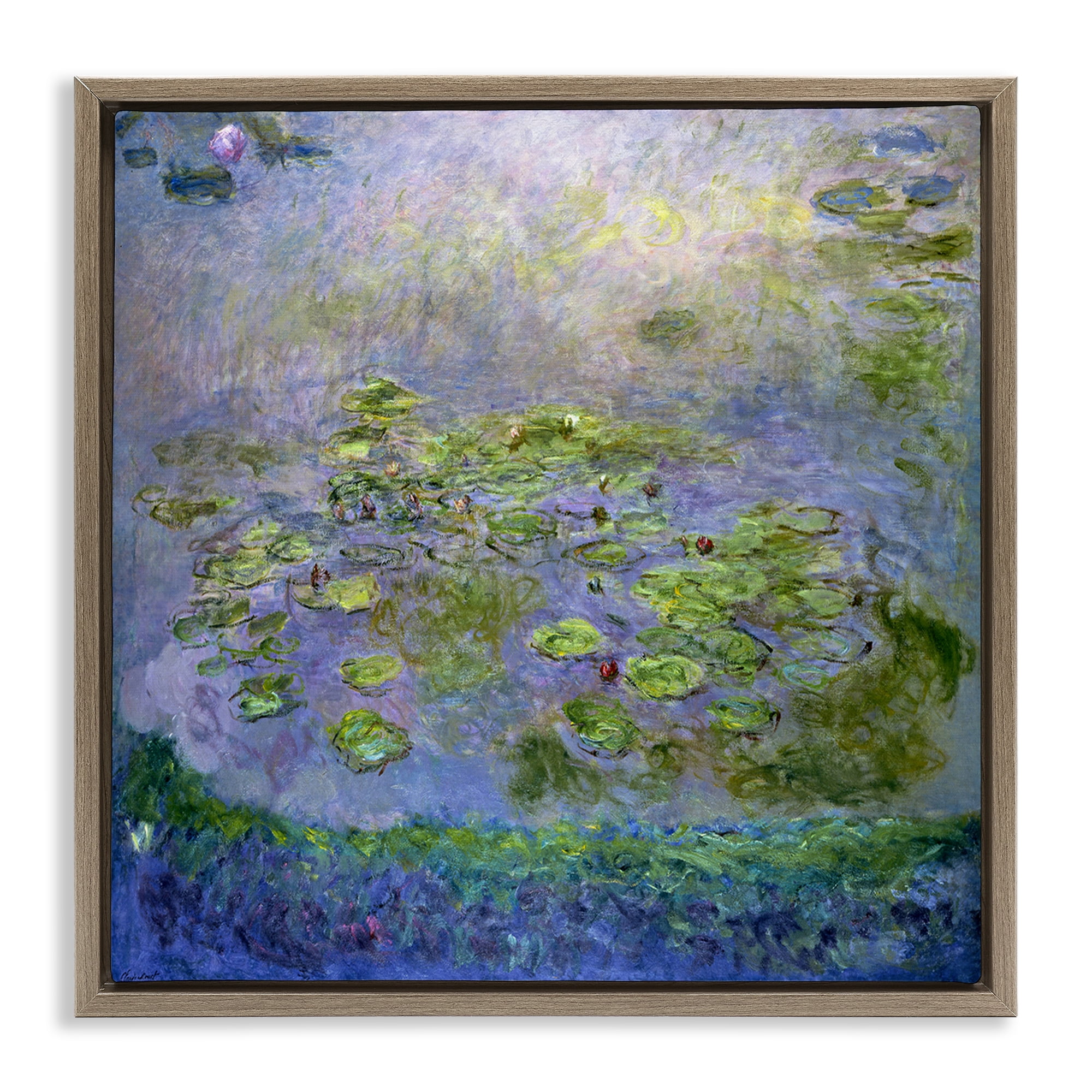 Stupell Industries Classical Monet Nympheas Landscape & Nature Painting Brown Floater Framed Canvas Art Print Wall Art, 18 x 18
