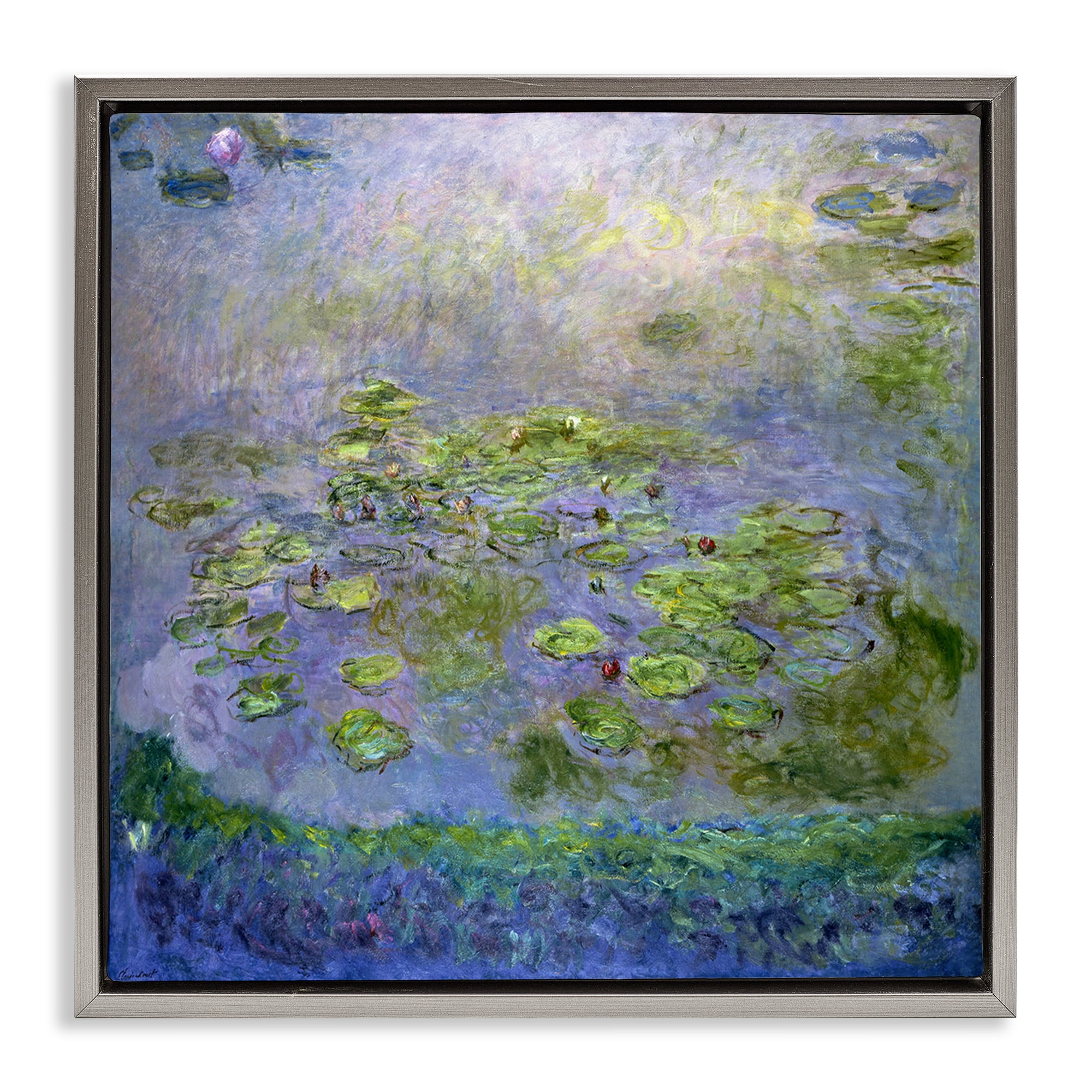 Stupell Industries Classical Monet Nympheas Landscape & Nature Painting Gray Floater Framed Canvas Art Print Wall Art, 18 x 18