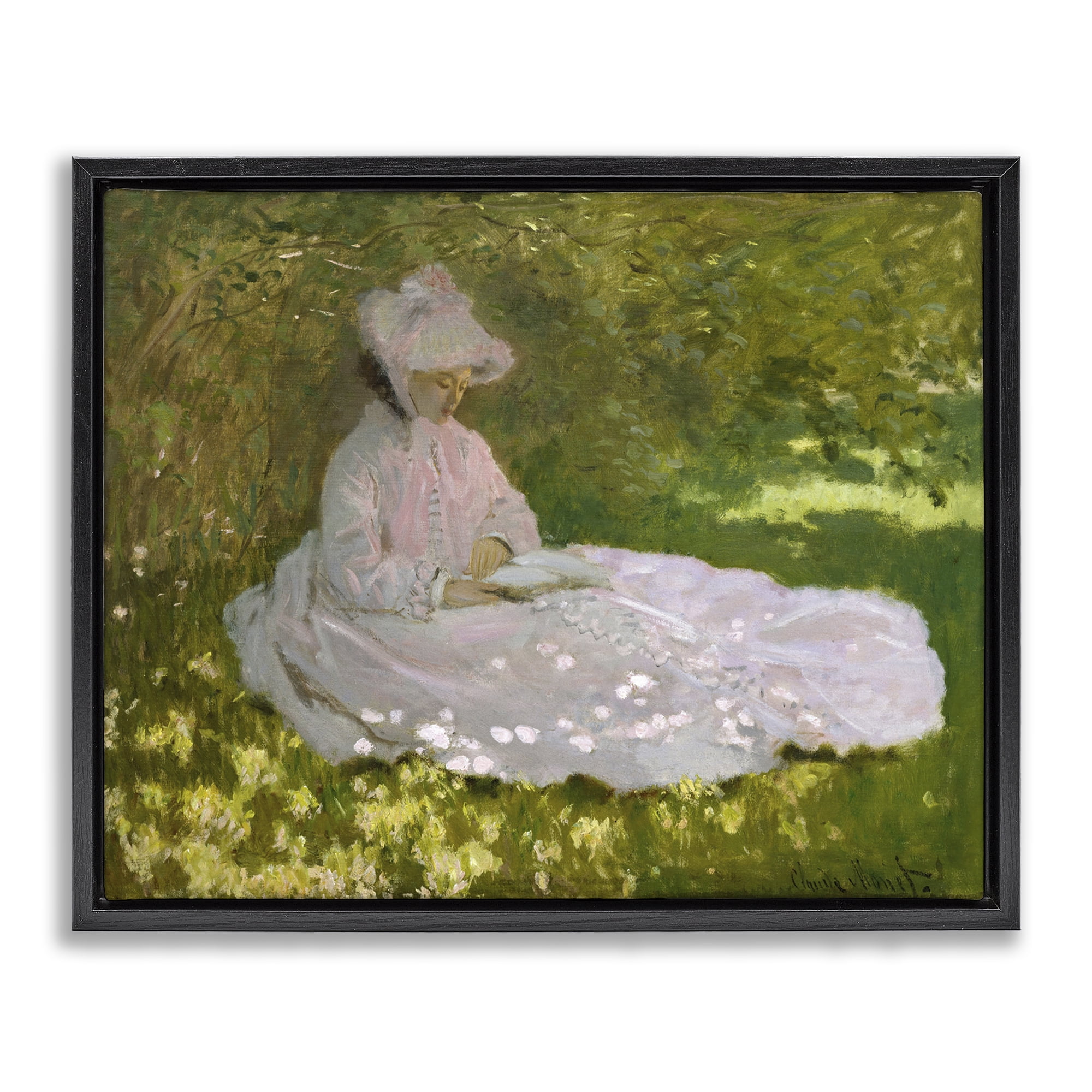 Stupell Industries Classical Monet Springtime Portrait People Painting Black Floater Framed Canvas Art Print Wall Art, 31 x 25