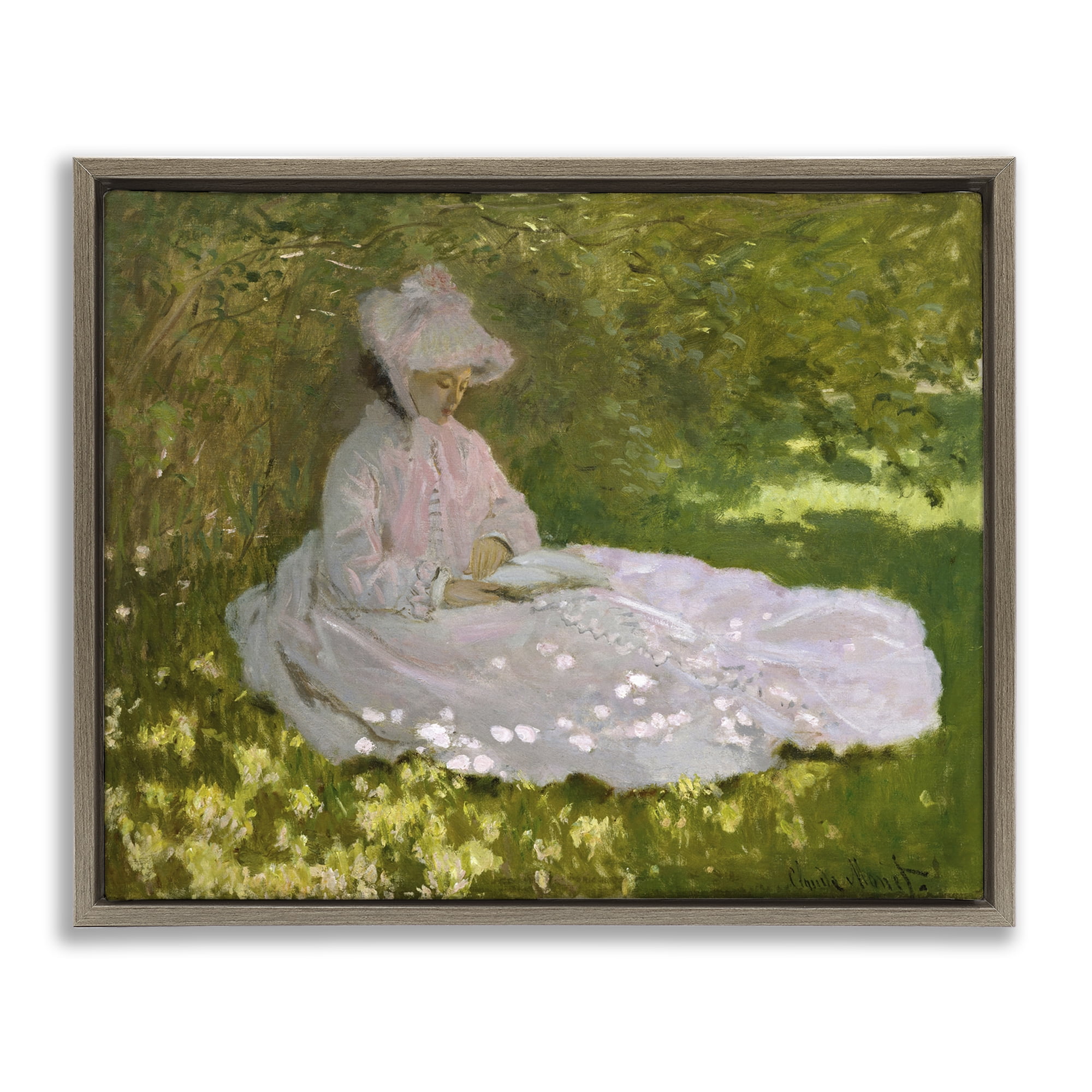 Stupell Industries Classical Monet Springtime Portrait People Painting Brown Floater Framed Canvas Art Print Wall Art, 21 x 17