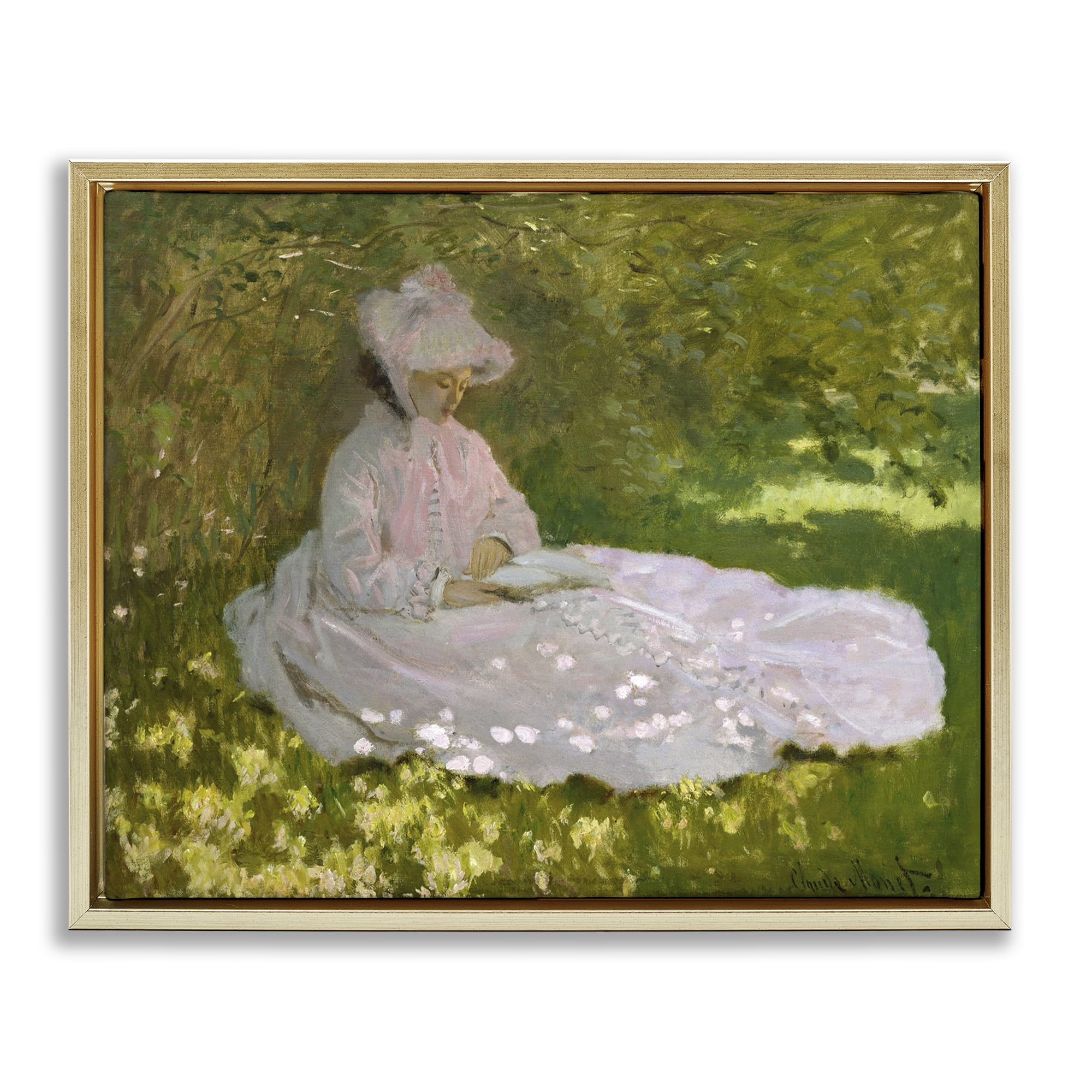 Stupell Industries Classical Monet Springtime Portrait People Painting Gold Floater Framed Canvas Art Print Wall Art, 21 x 17