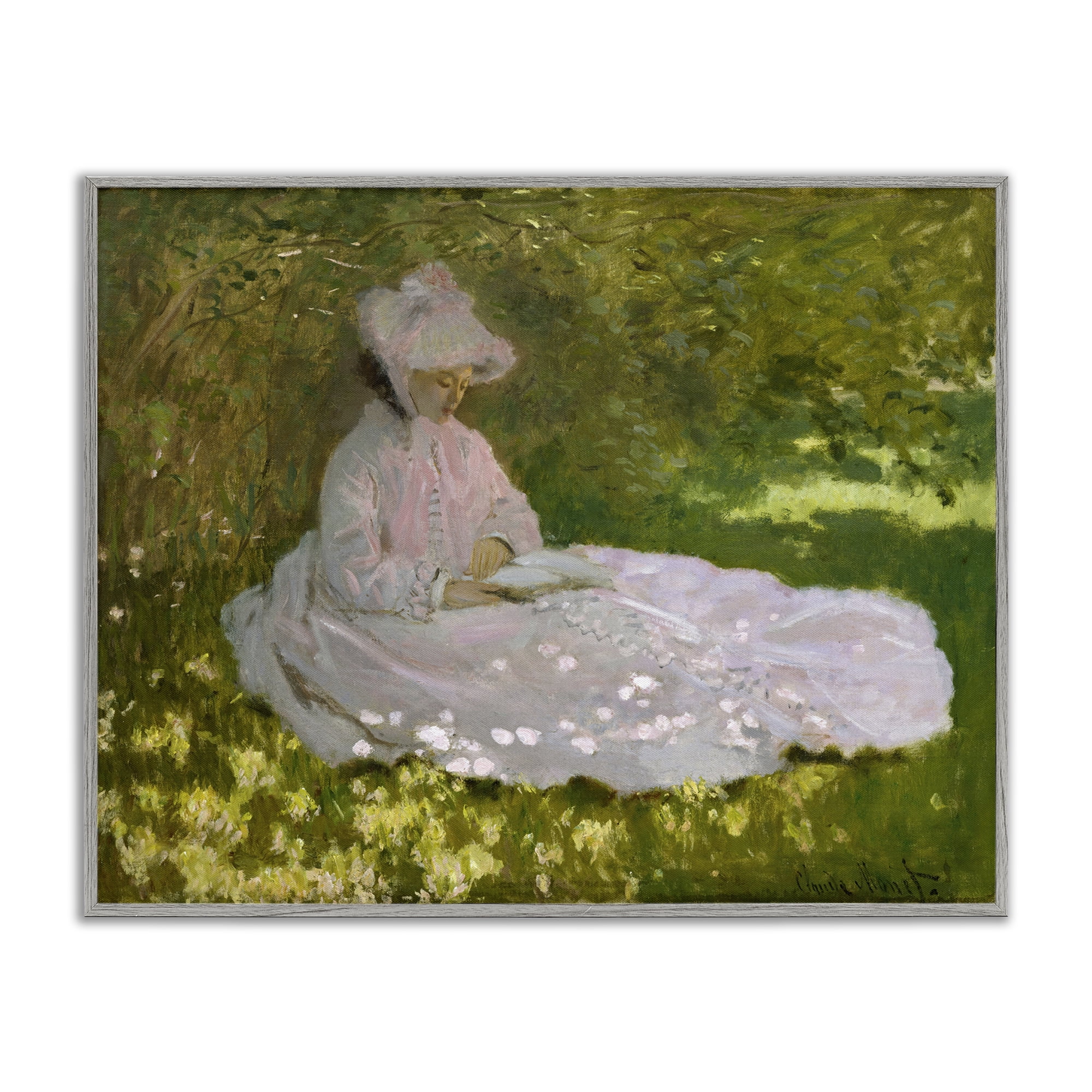 Stupell Industries Classical Monet Springtime Portrait People Painting Gray Framed Art Print Wall Art, 14 x 11