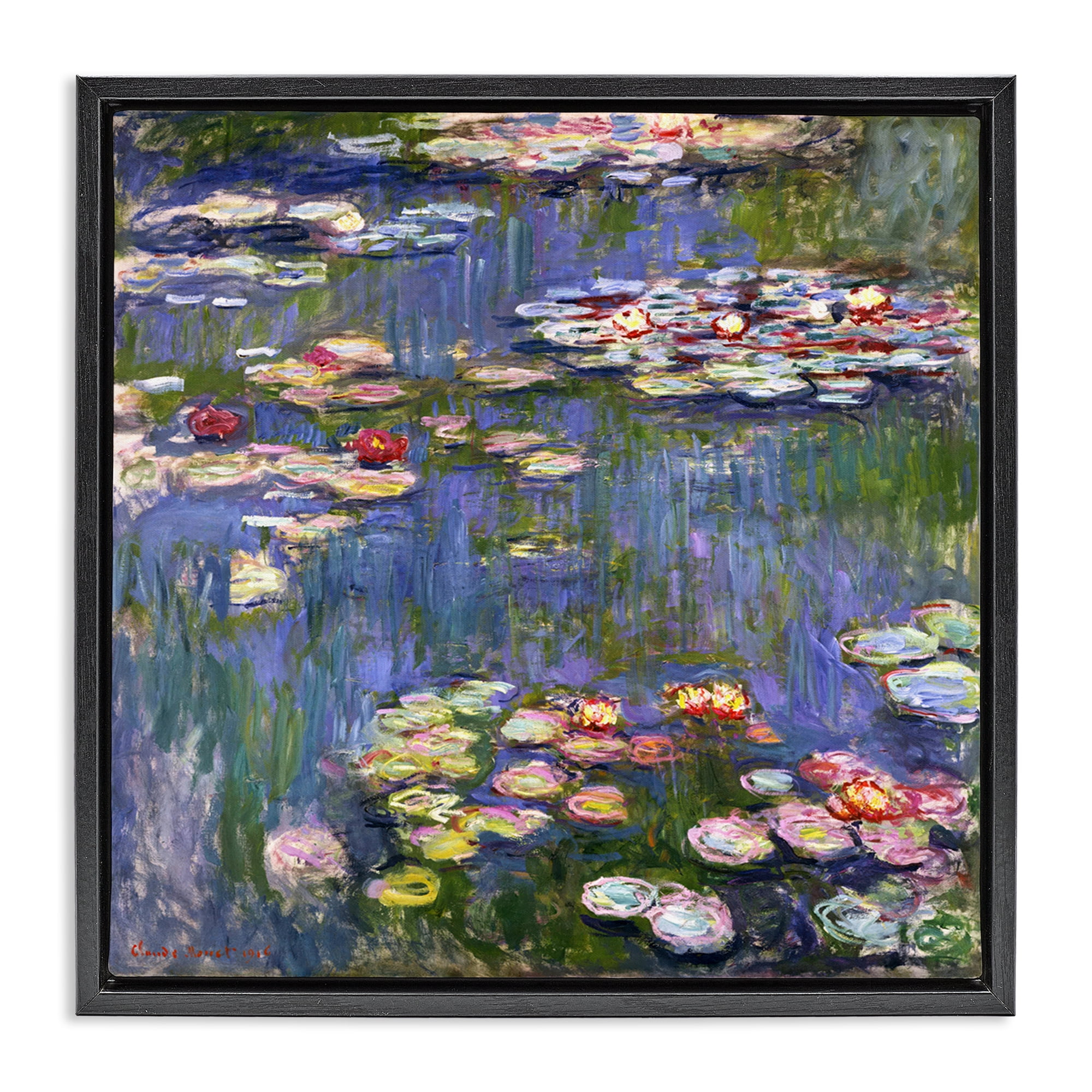 Stupell Industries Classical Monet Water Lilies Landscape & Nature Painting Black Floater Framed Canvas Art Print Wall Art, 25 x 25