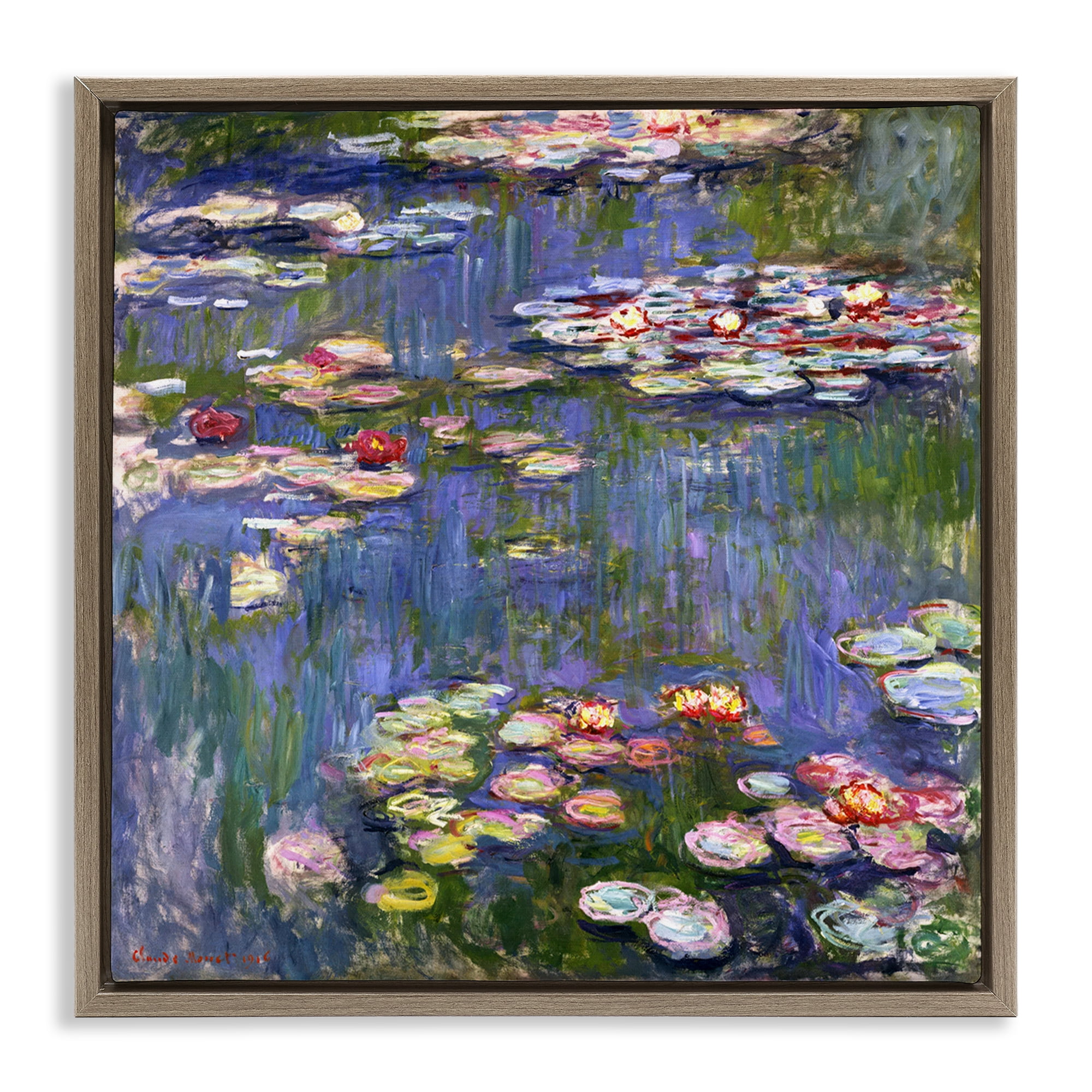 Stupell Industries Classical Monet Water Lilies Landscape & Nature Painting Brown Floater Framed Canvas Art Print Wall Art, 18 x 18