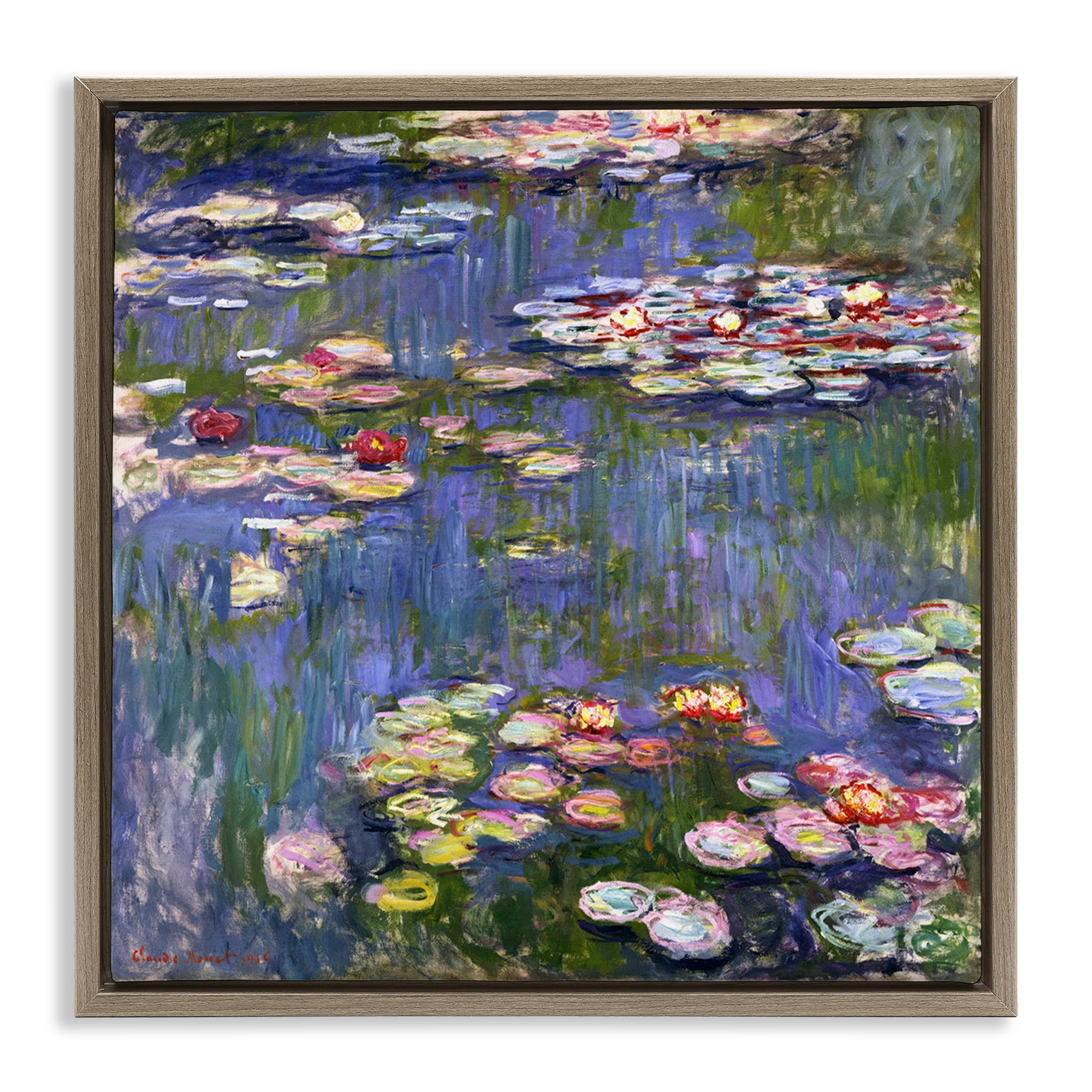 Stupell Industries Classical Monet Water Lilies Landscape & Nature Painting Brown Floater Framed Canvas Art Print Wall Art, 25 x 25