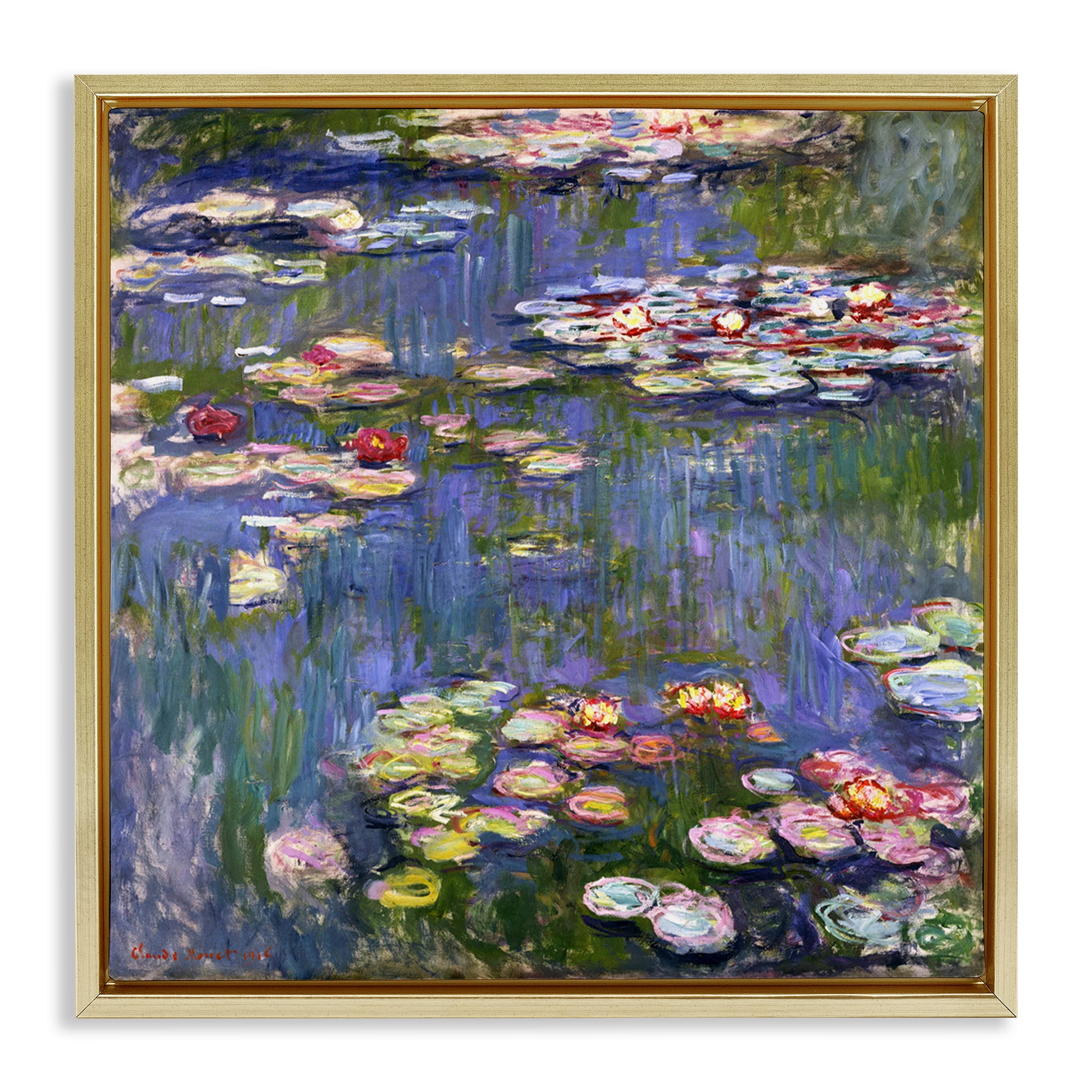 Stupell Industries Classical Monet Water Lilies Landscape & Nature Painting Gold Floater Framed Canvas Art Print Wall Art, 25 x 25