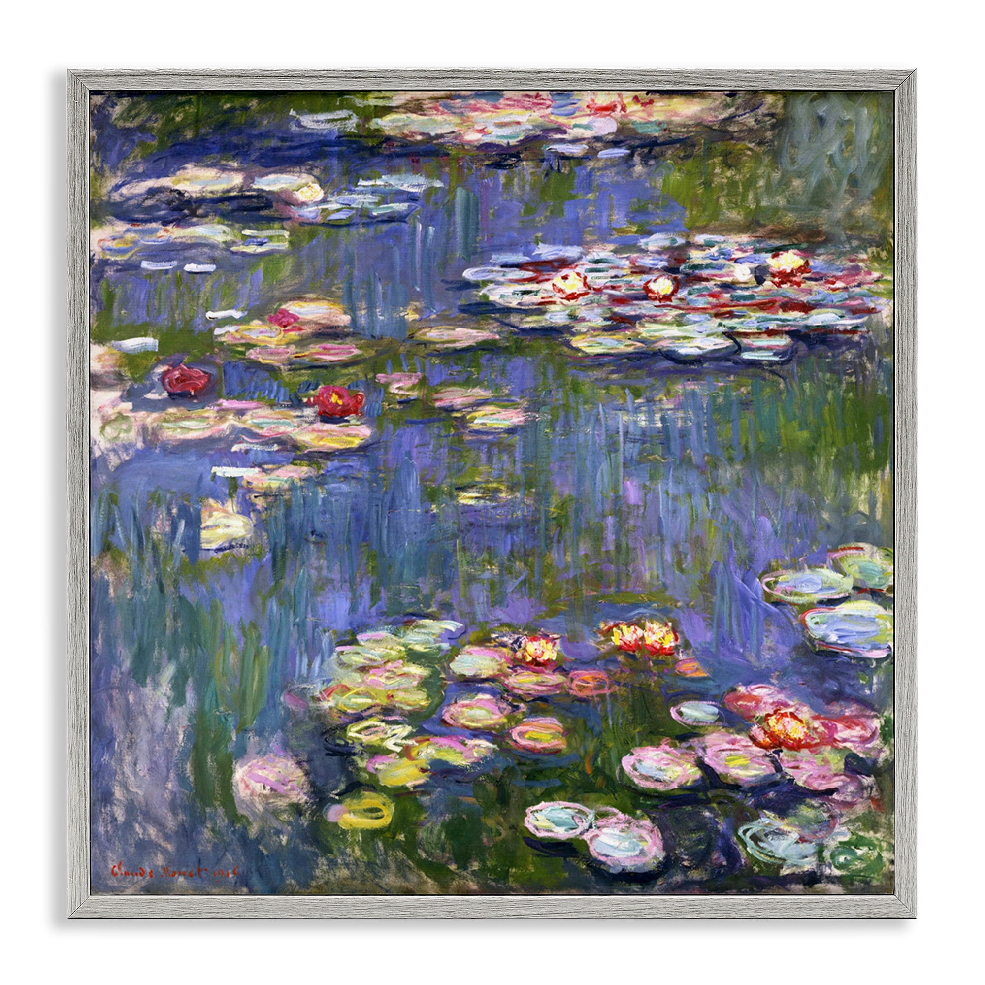Stupell Industries Classical Monet Water Lilies Landscape & Nature Painting Gray Framed Art Print Wall Art, 17 x 17