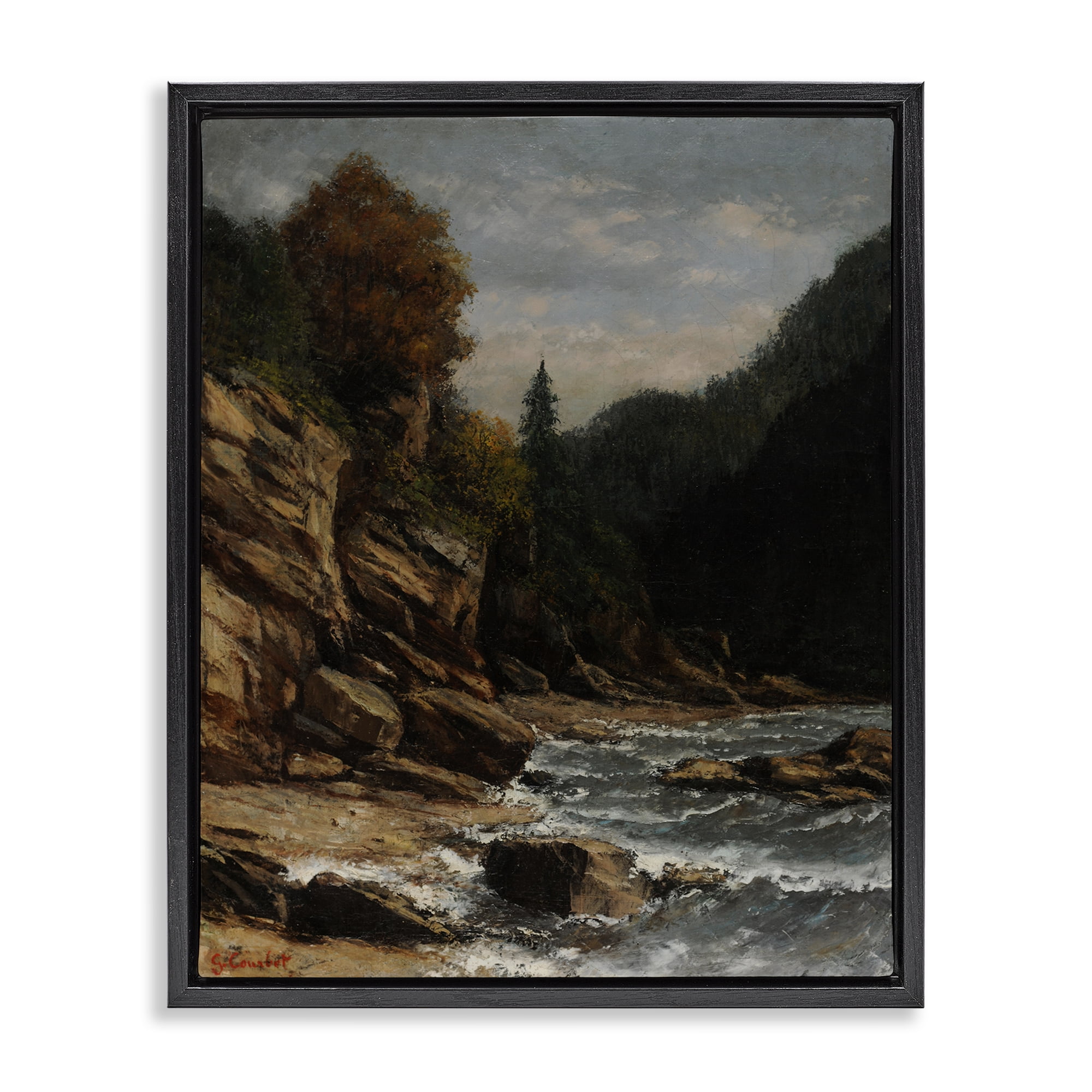 Stupell Industries Classical Ocean Tide Landscape & Nature Painting Black Floater Framed Canvas Art Print Wall Art, 17 x 21