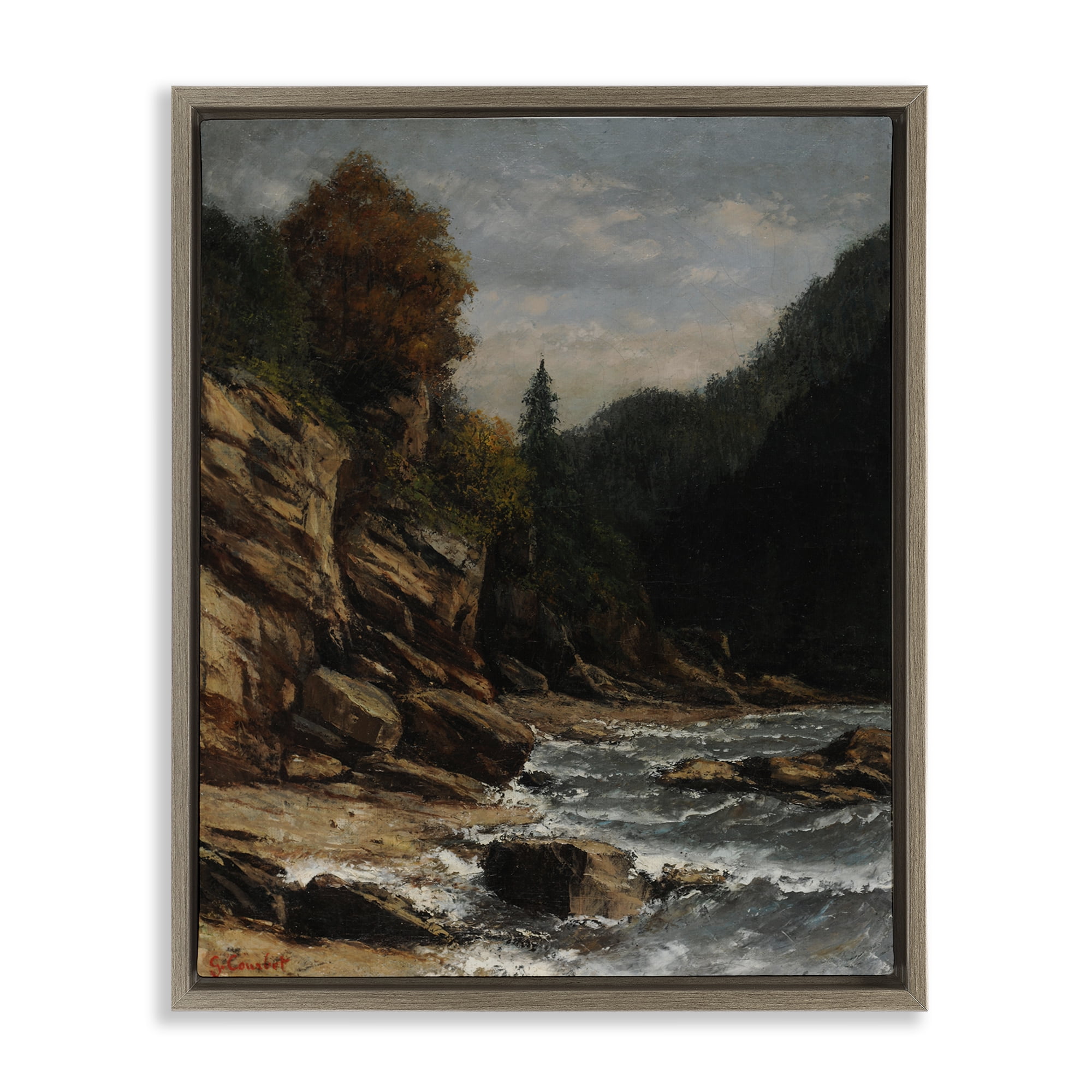 Stupell Industries Classical Ocean Tide Landscape & Nature Painting Brown Floater Framed Canvas Art Print Wall Art, 25 x 31