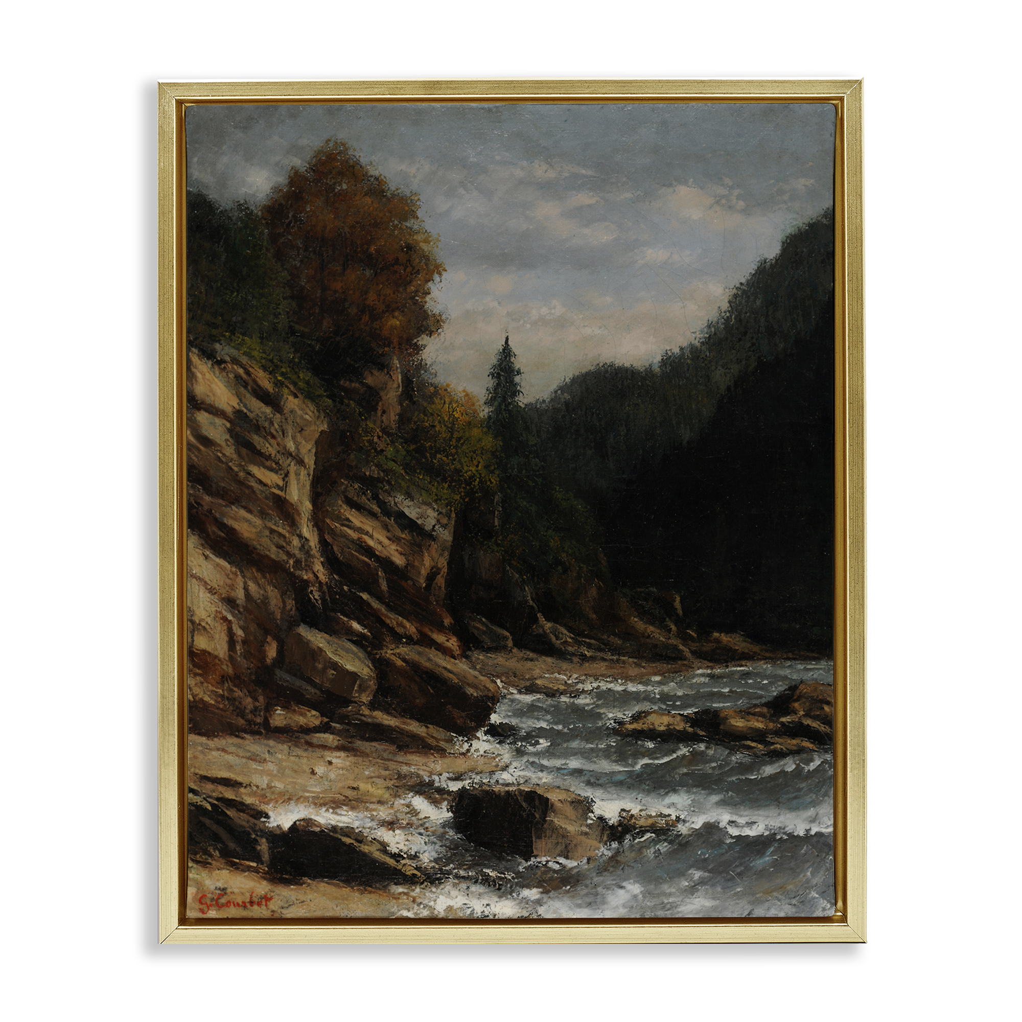 Stupell Industries Classical Ocean Tide Landscape & Nature Painting Gold Floater Framed Canvas Art Print Wall Art, 25 x 31