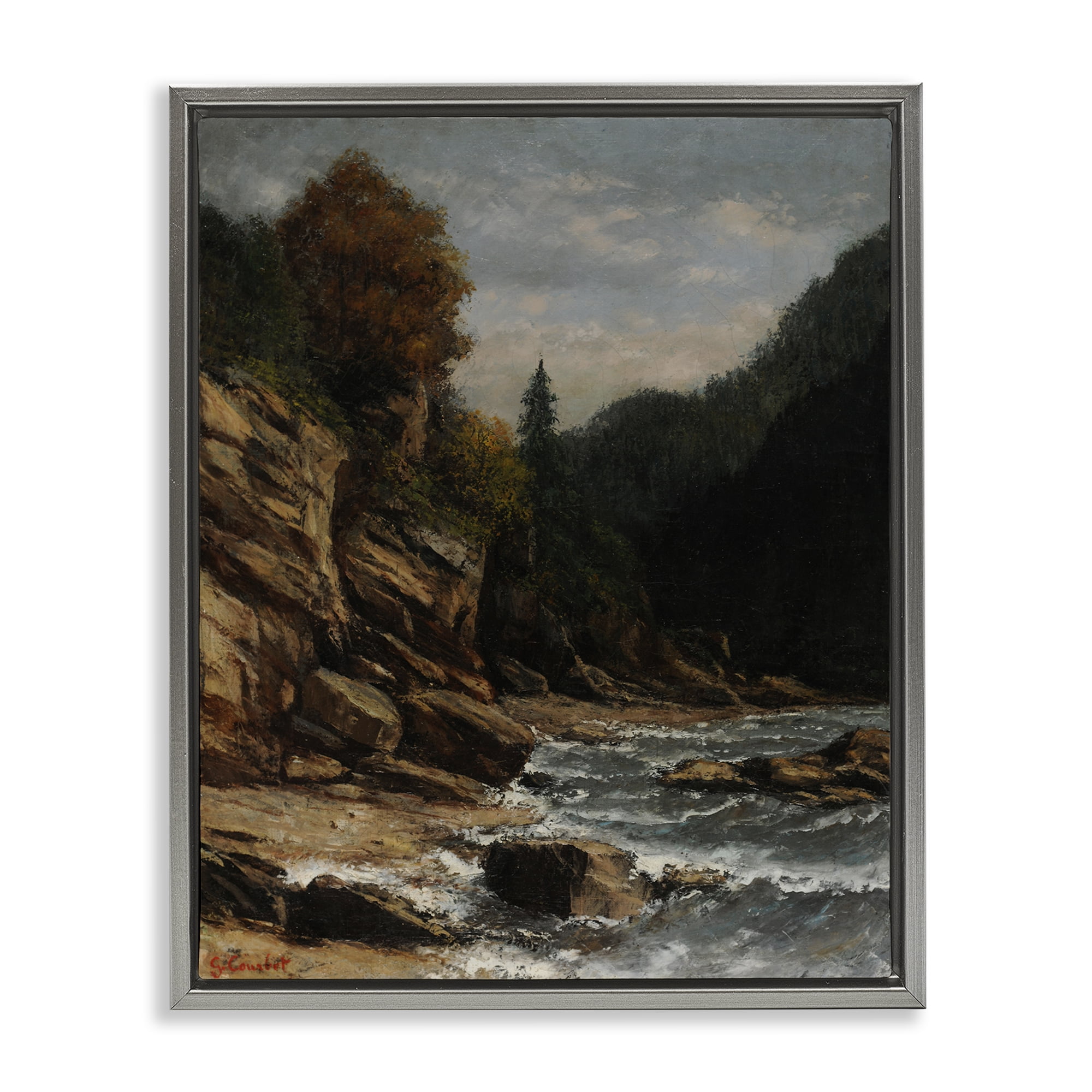 Stupell Industries Classical Ocean Tide Landscape & Nature Painting Gray Floater Framed Canvas Art Print Wall Art, 25 x 31