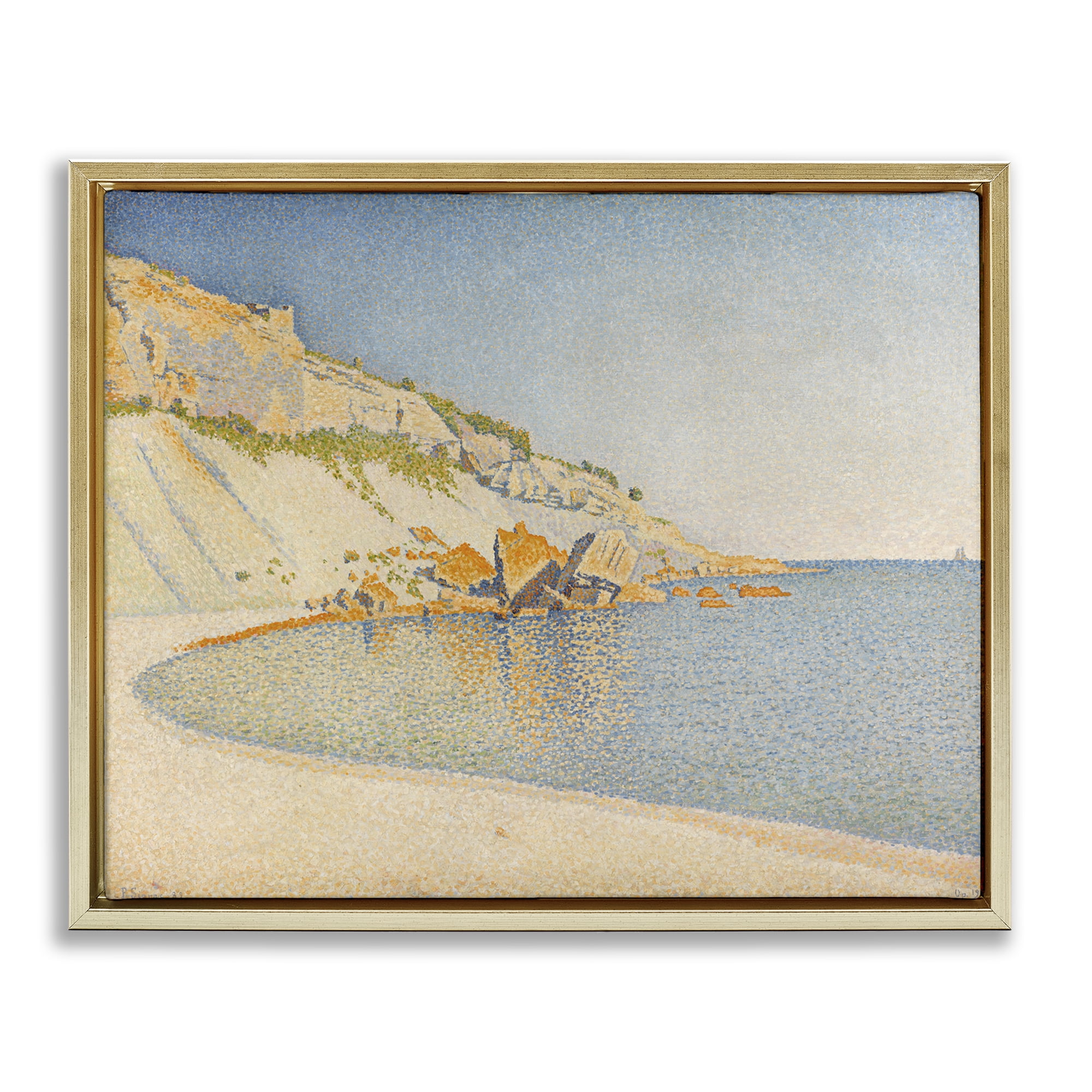 Stupell Industries Classical Paul Signac Painting Landscape & Nature Painting Gold Floater Framed Canvas Art Print Wall Art, 31 x 25
