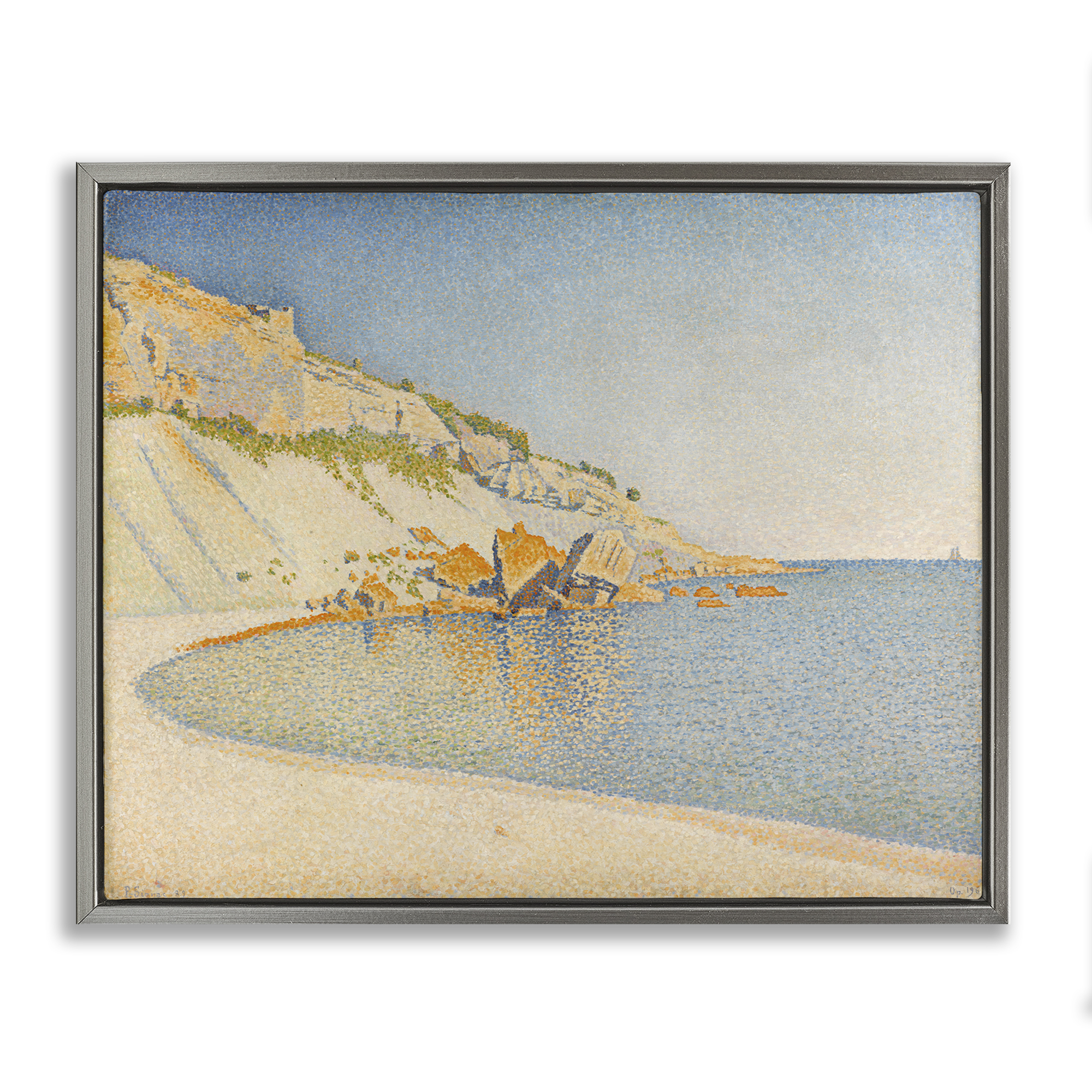 Stupell Industries Classical Paul Signac Painting Landscape & Nature Painting Gray Floater Framed Canvas Art Print Wall Art, 21 x 17