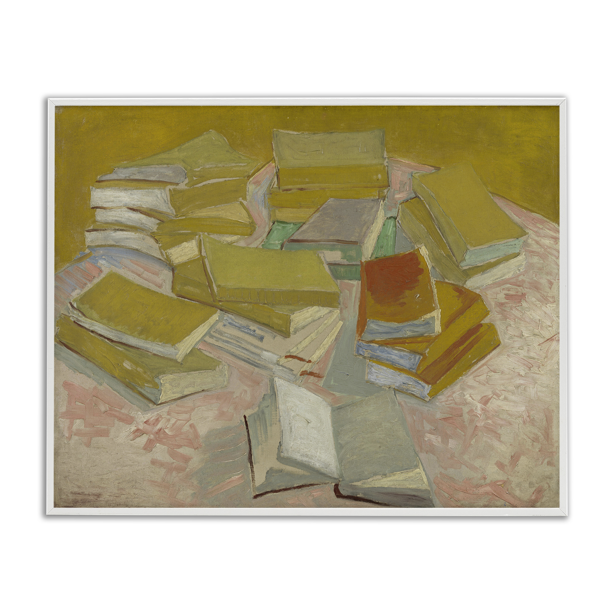 Stupell Industries Classical Piles of French Novels Education Painting White Framed Art Print Wall Art, 14 x 11
