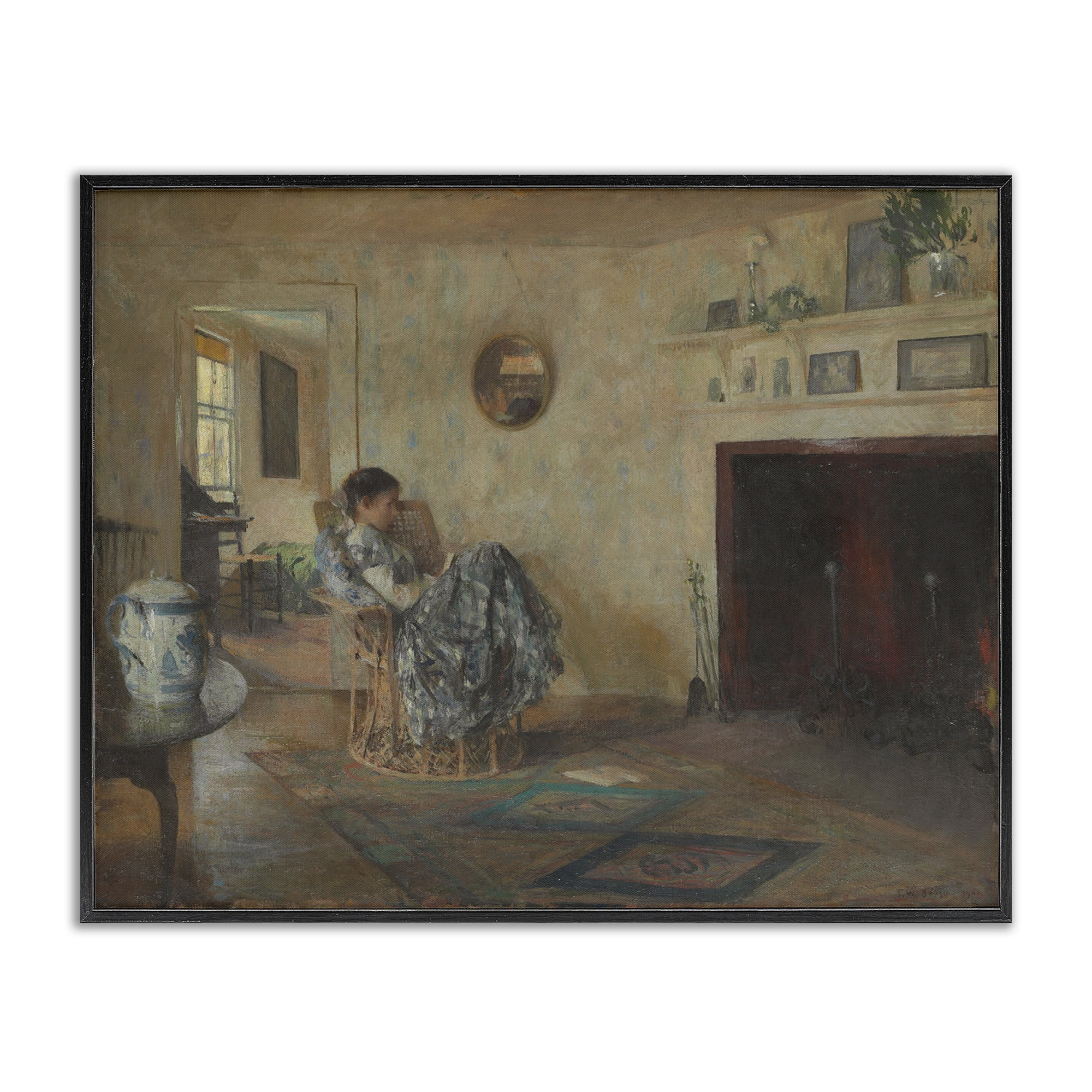 Stupell Industries Classical Rainy Day Girl People Painting Black Framed Art Print Wall Art, 20 x 16