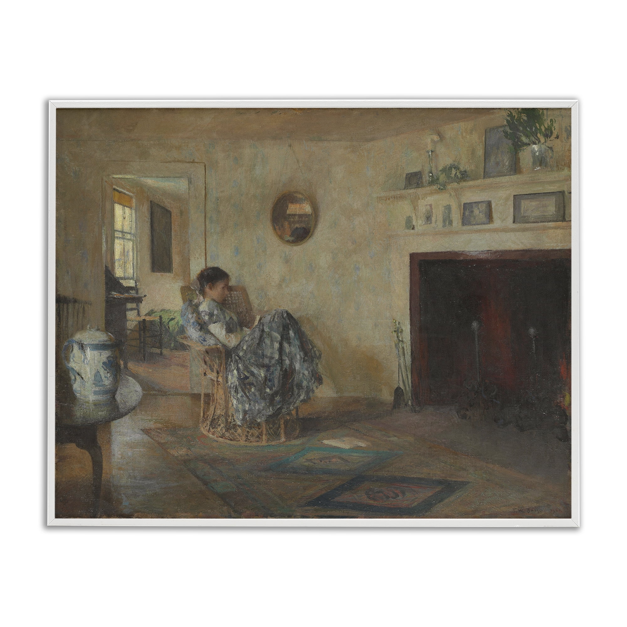 Stupell Industries Classical Rainy Day Girl People Painting White Framed Art Print Wall Art, 14 x 11