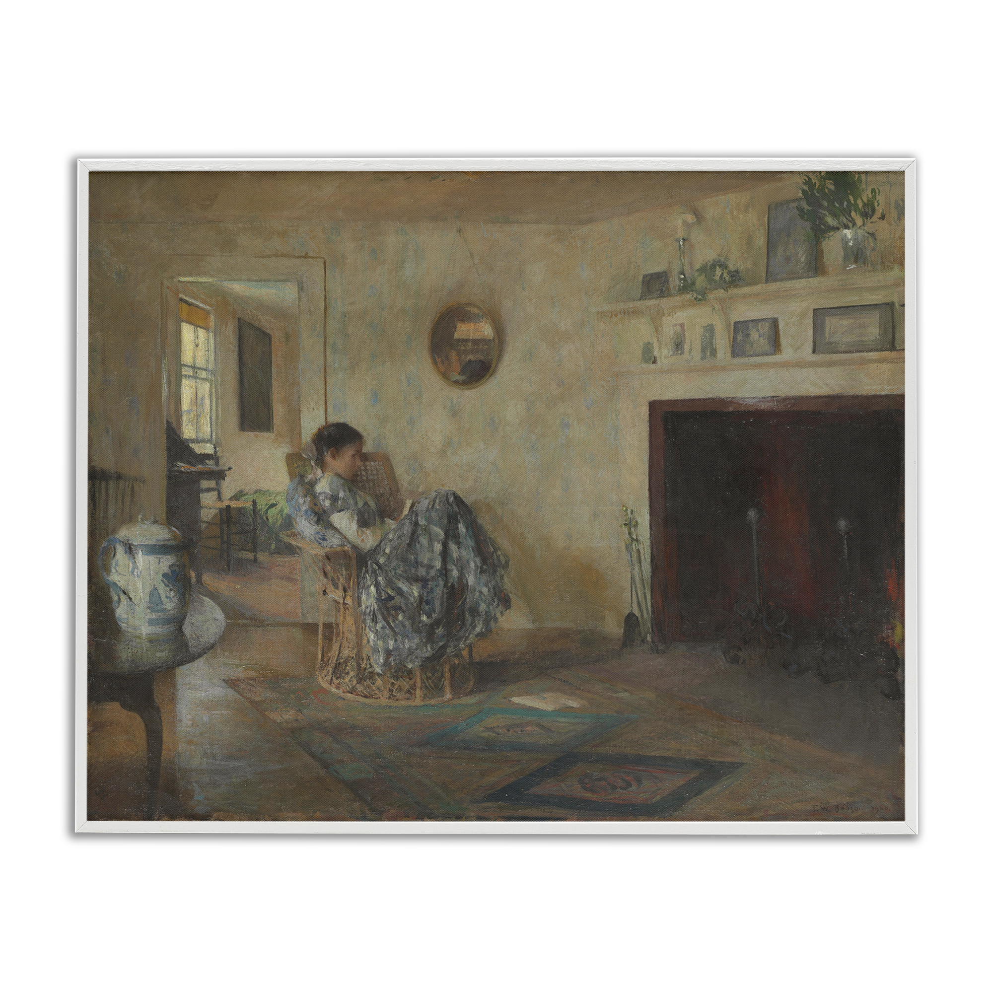 Stupell Industries Classical Rainy Day Girl People Painting White Framed Art Print Wall Art, 30 x 24