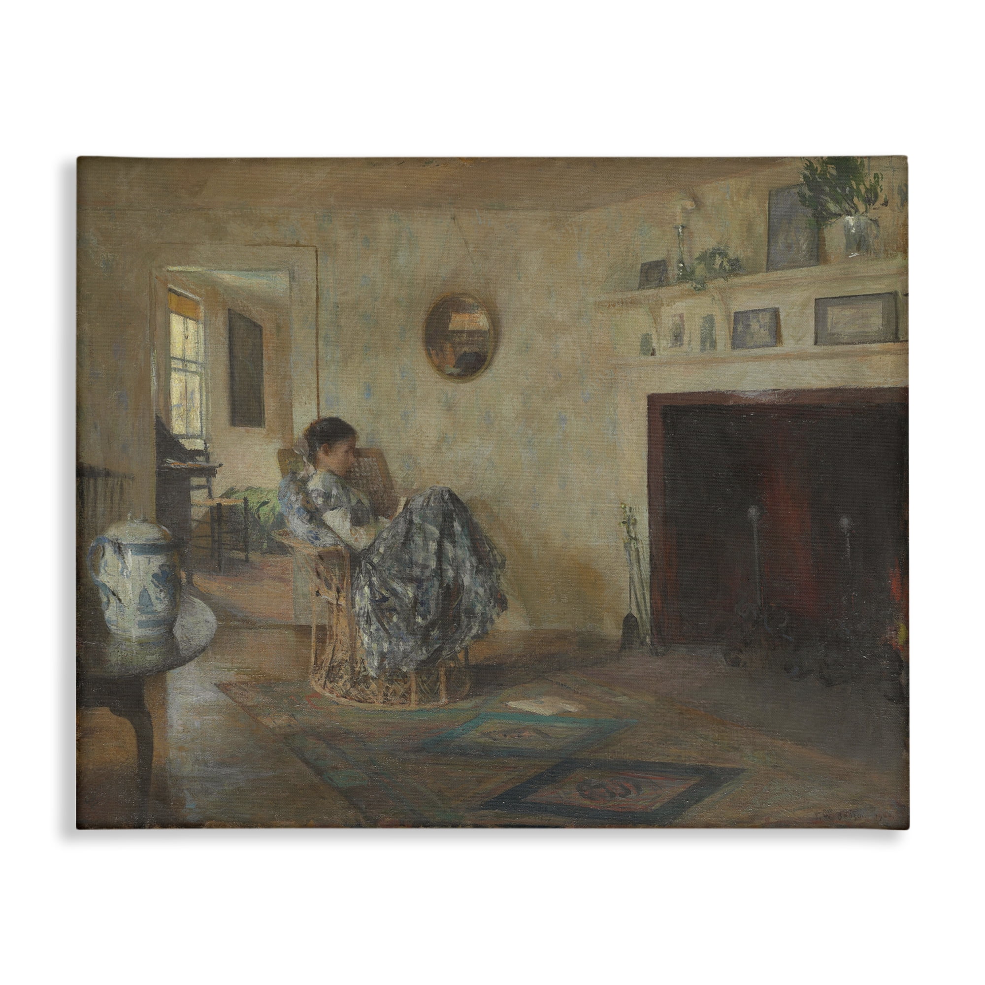 Stupell Industries Classical Rainy Day Girl People Painting Wrapped Canvas Art Print Wall Art, 20 x 16
