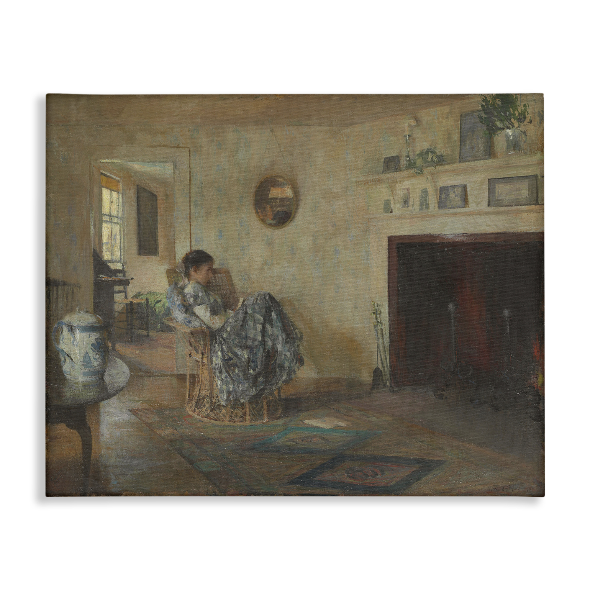 Stupell Industries Classical Rainy Day Girl People Painting Wrapped Canvas Art Print Wall Art, 30 x 24