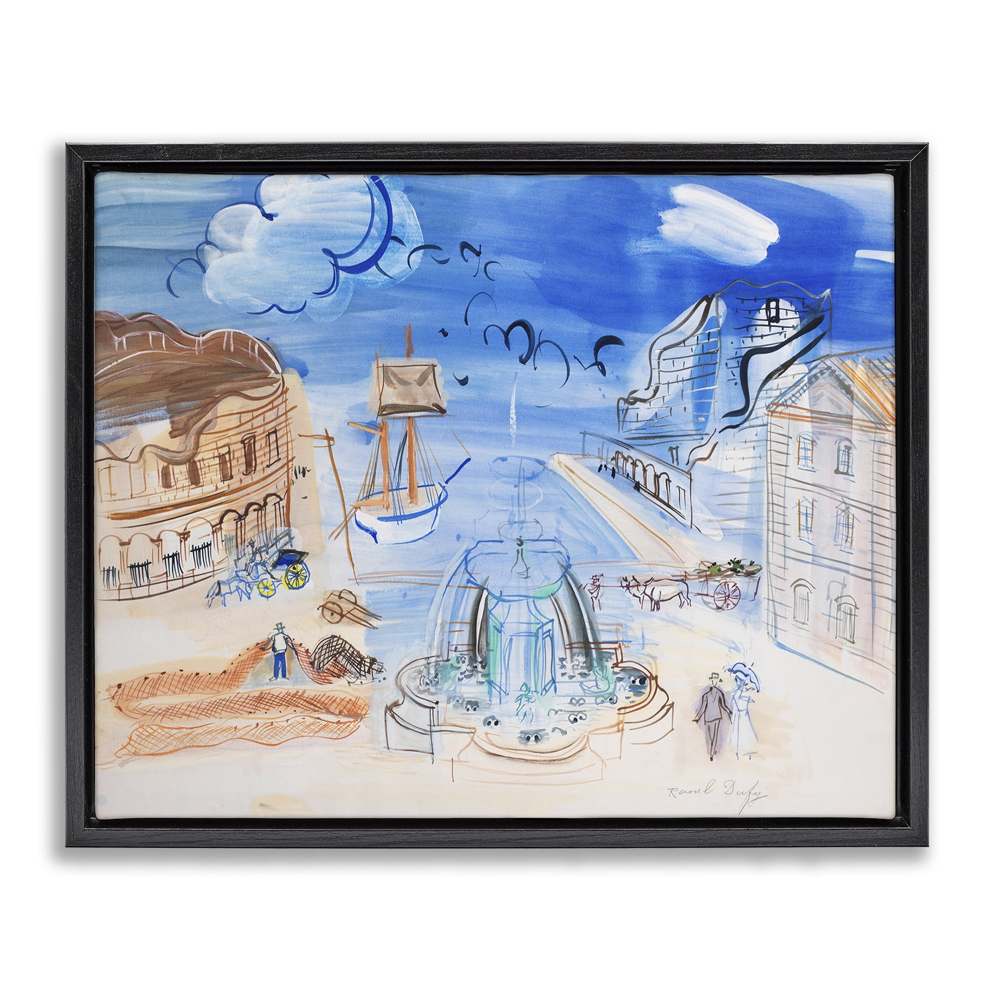 Stupell Industries Classical Raoul Dufy Composition Landscape & Nature Painting Black Floater Framed Canvas Art Print Wall Art, 21 x 17
