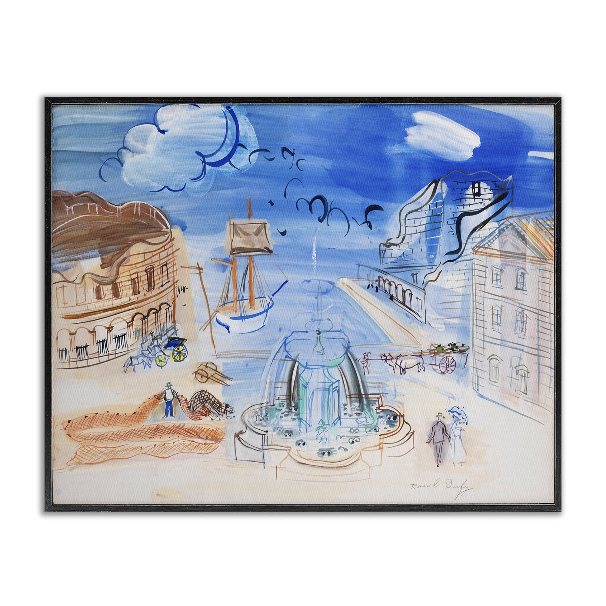 Stupell Industries Classical Raoul Dufy Composition Landscape & Nature Painting Black Framed Art Print Wall Art, 20 x 16