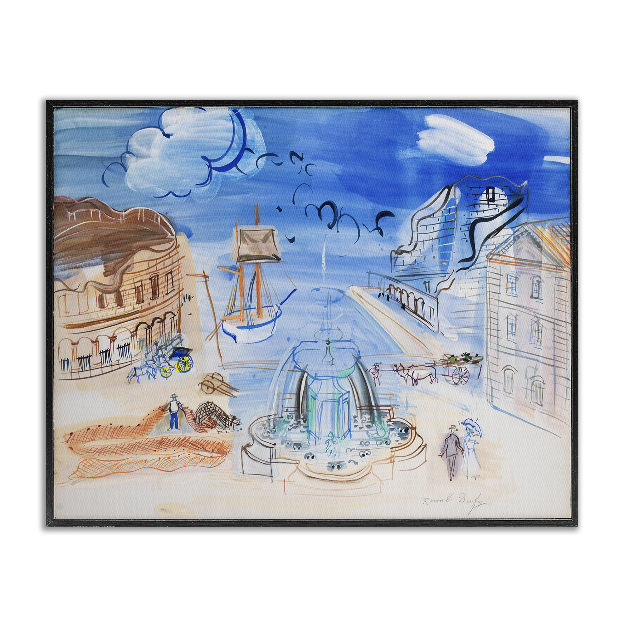Stupell Industries Classical Raoul Dufy Composition Landscape & Nature Painting Black Framed Art Print Wall Art, 30 x 24