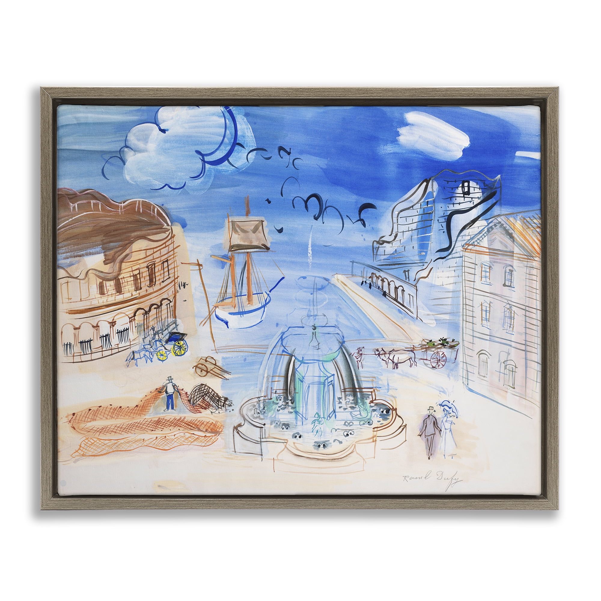 Stupell Industries Classical Raoul Dufy Composition Landscape & Nature Painting Brown Floater Framed Canvas Art Print Wall Art, 21 x 17