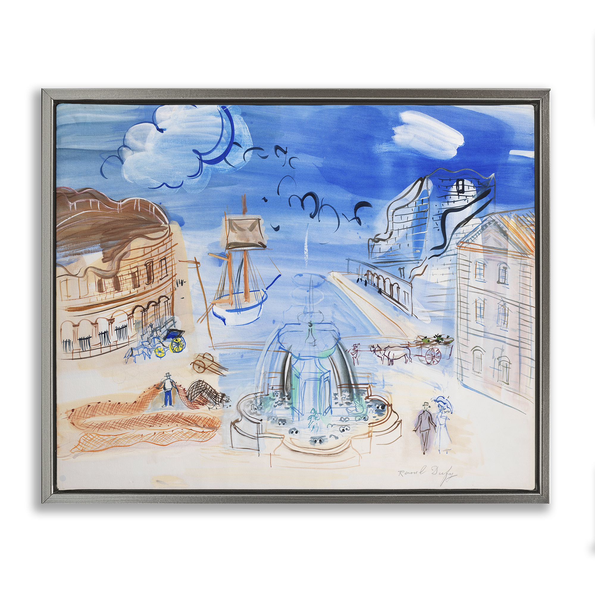 Stupell Industries Classical Raoul Dufy Composition Landscape & Nature Painting Gray Floater Framed Canvas Art Print Wall Art, 31 x 25