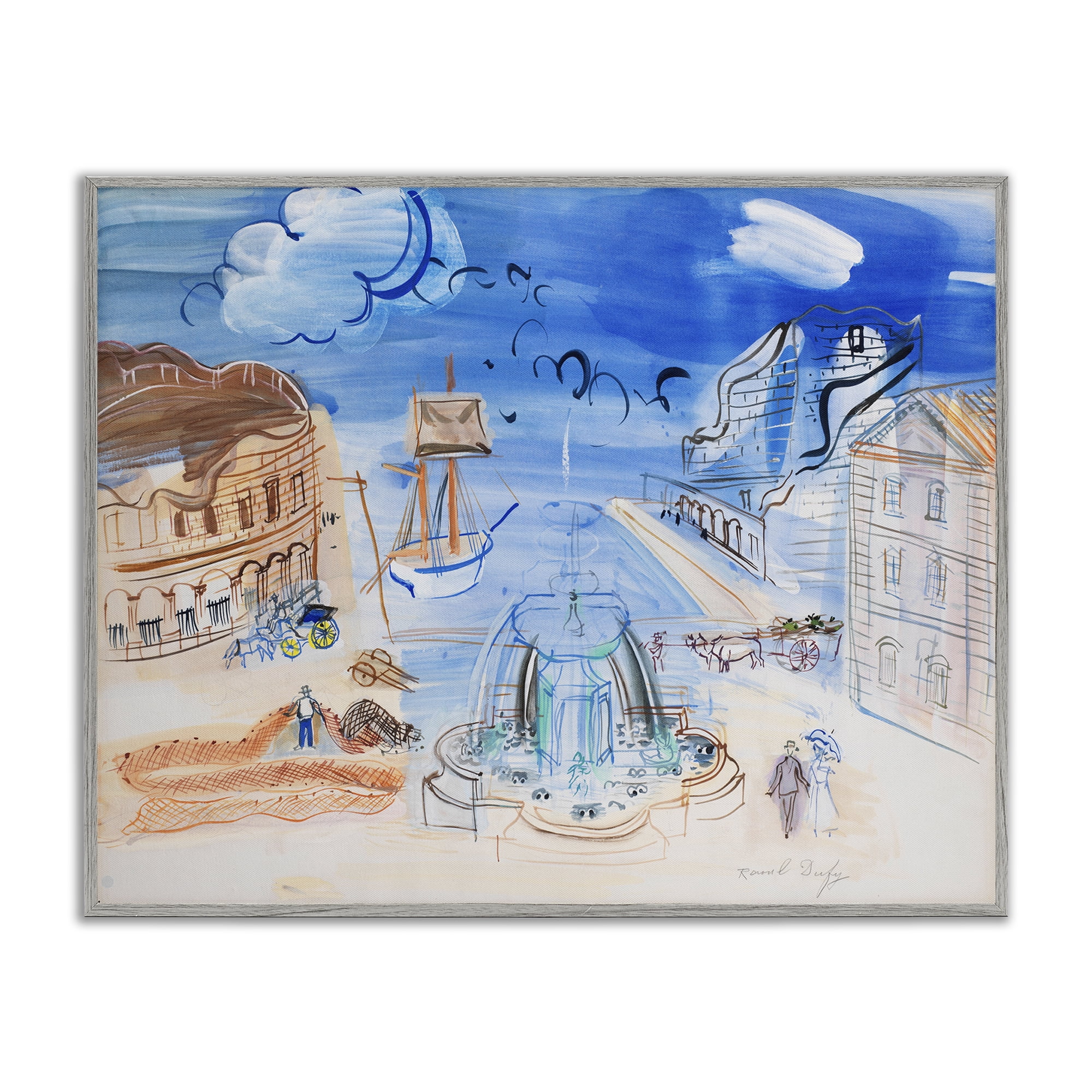 Stupell Industries Classical Raoul Dufy Composition Landscape & Nature Painting Gray Framed Art Print Wall Art, 14 x 11