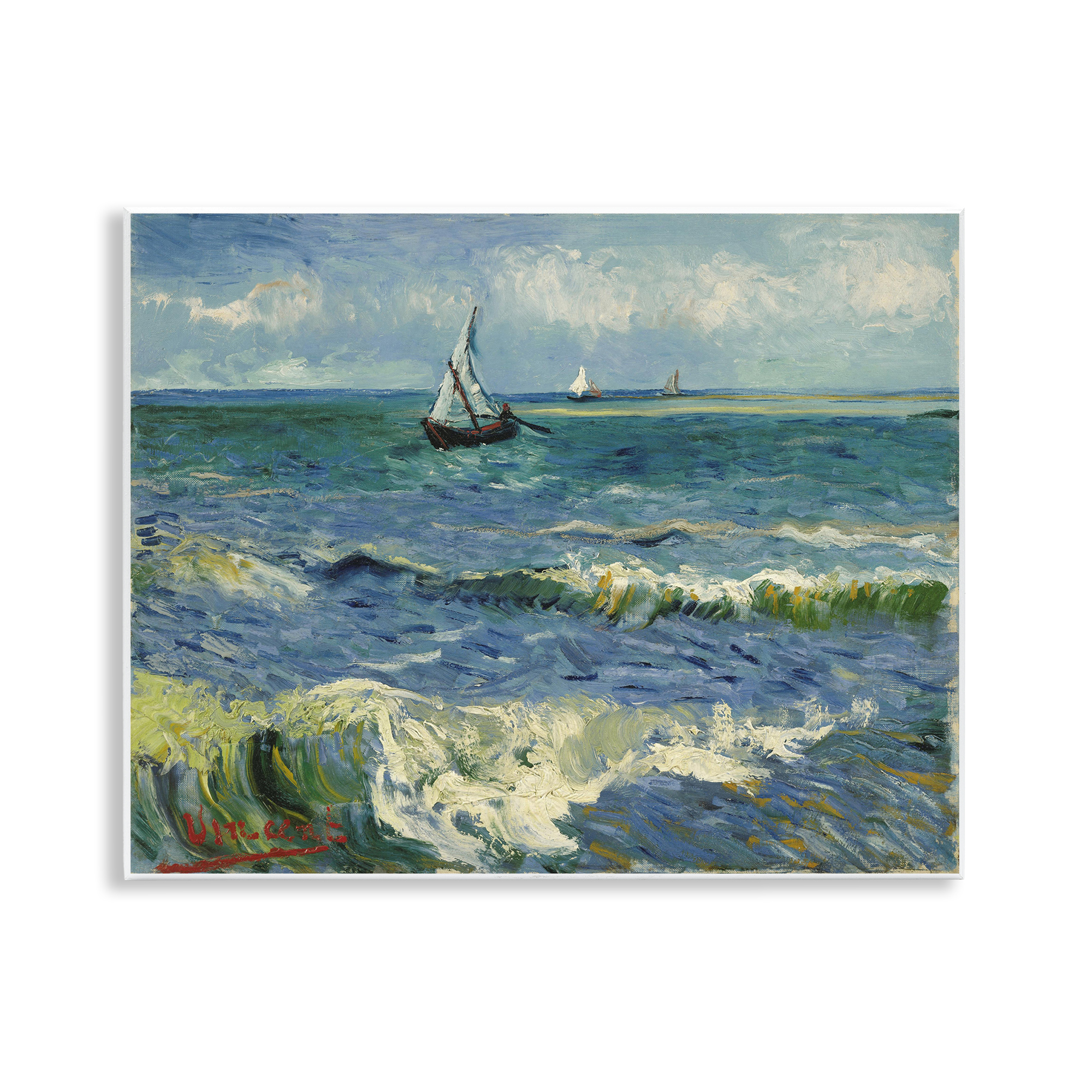 Stupell Industries Classical Seascape with Boat Nautical & Beach Painting Unframed Art Print Wall Art, 14 x 11