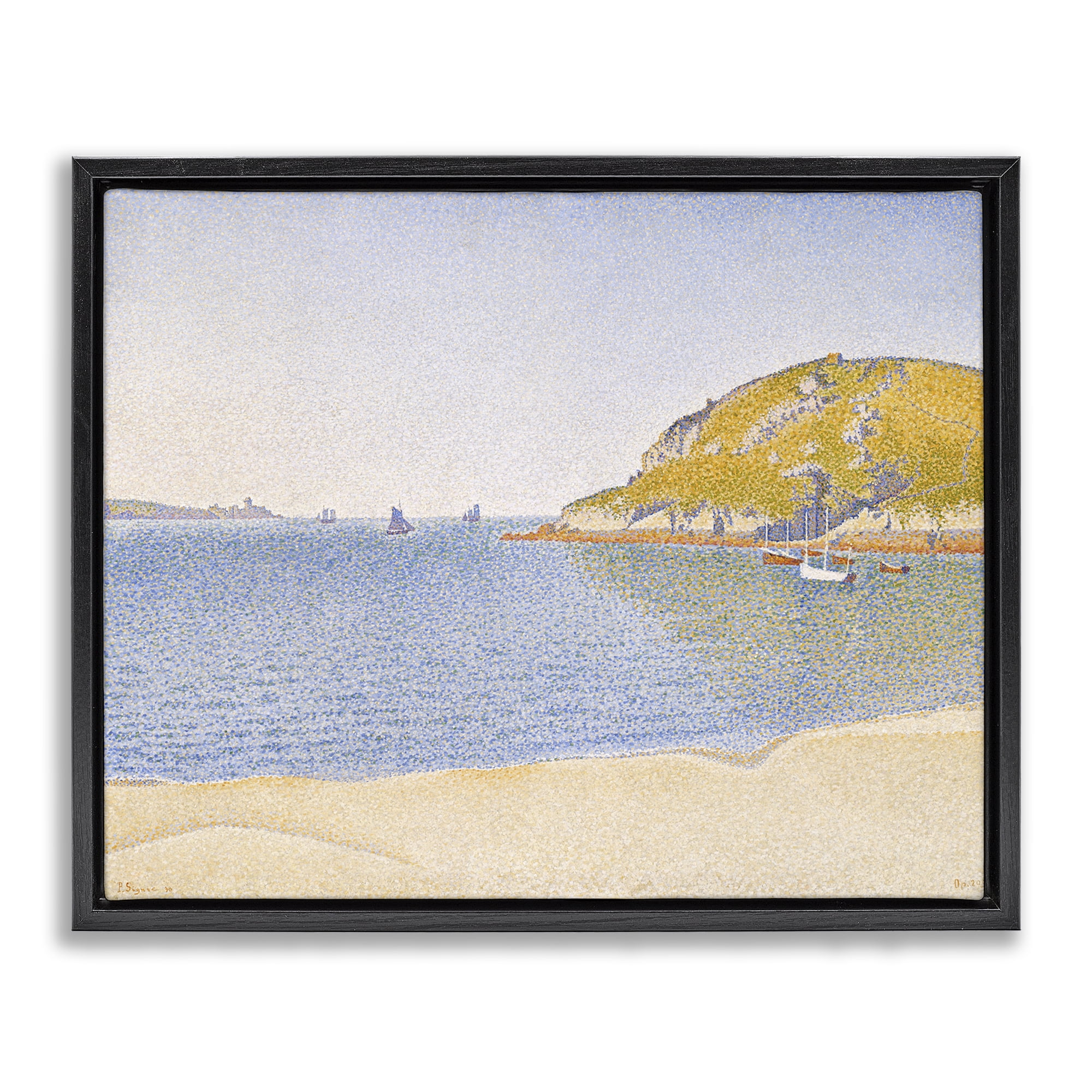 Stupell Industries Classical Signac Port Painting Landscape & Nature Painting Black Floater Framed Canvas Art Print Wall Art, 31 x 25