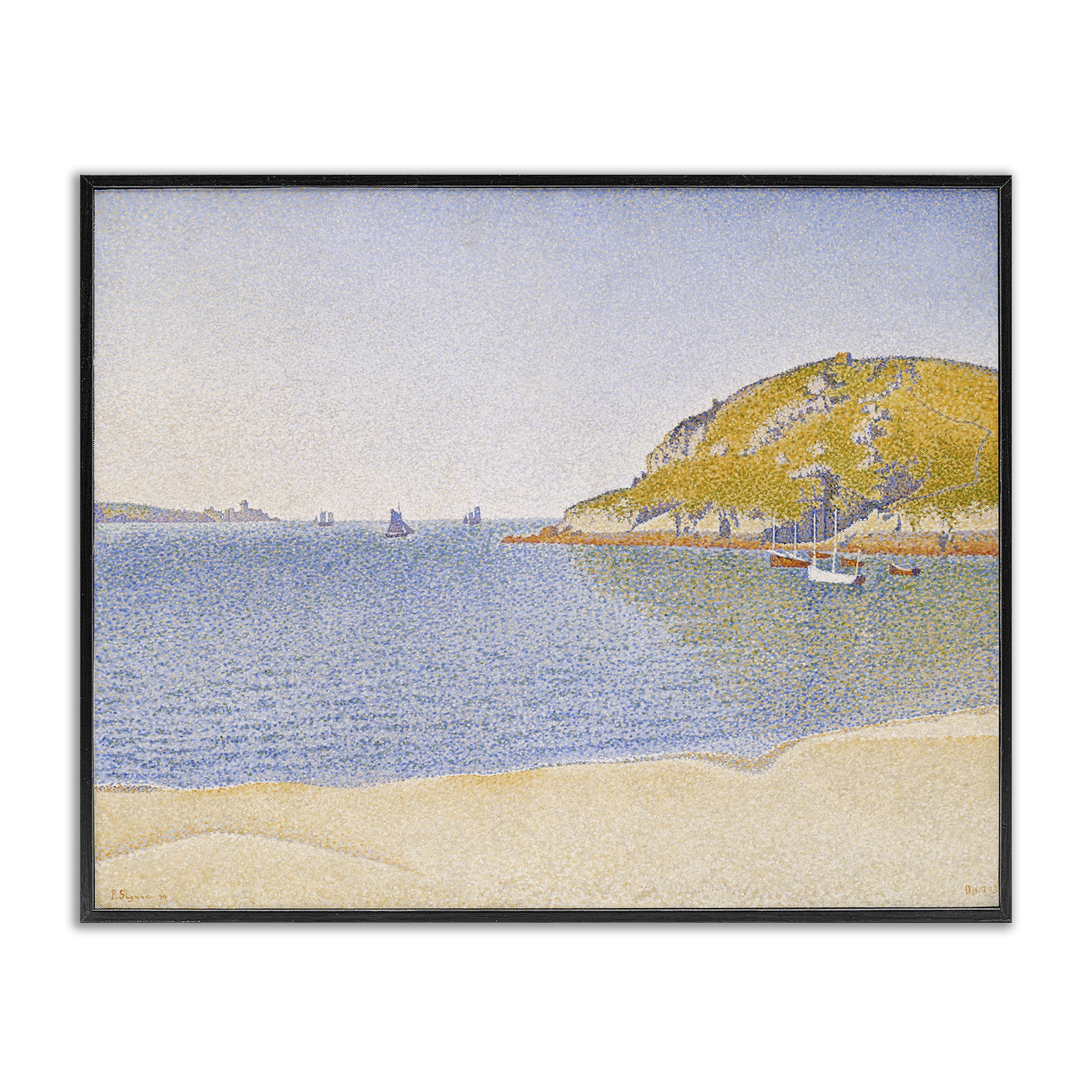 Stupell Industries Classical Signac Port Painting Landscape & Nature Painting Black Framed Art Print Wall Art, 20 x 16