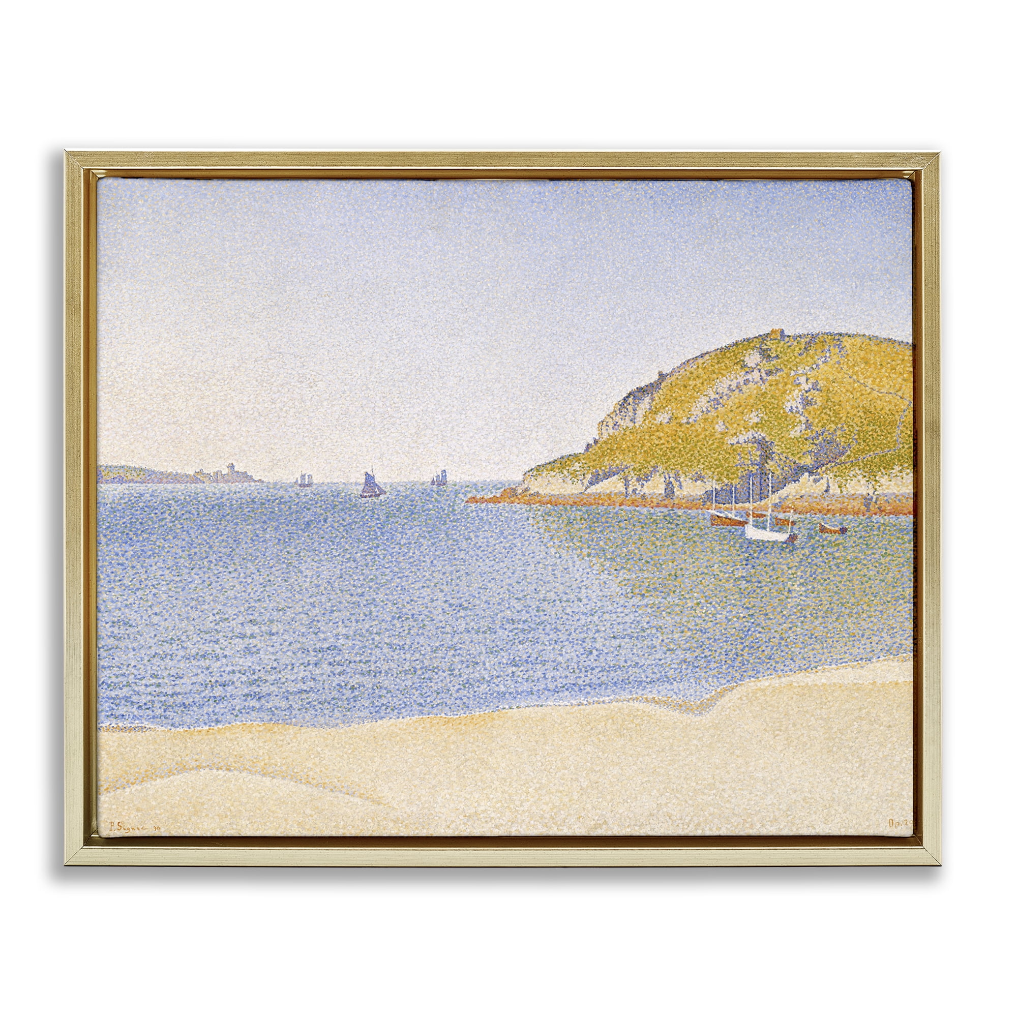 Stupell Industries Classical Signac Port Painting Landscape & Nature Painting Gold Floater Framed Canvas Art Print Wall Art, 21 x 17