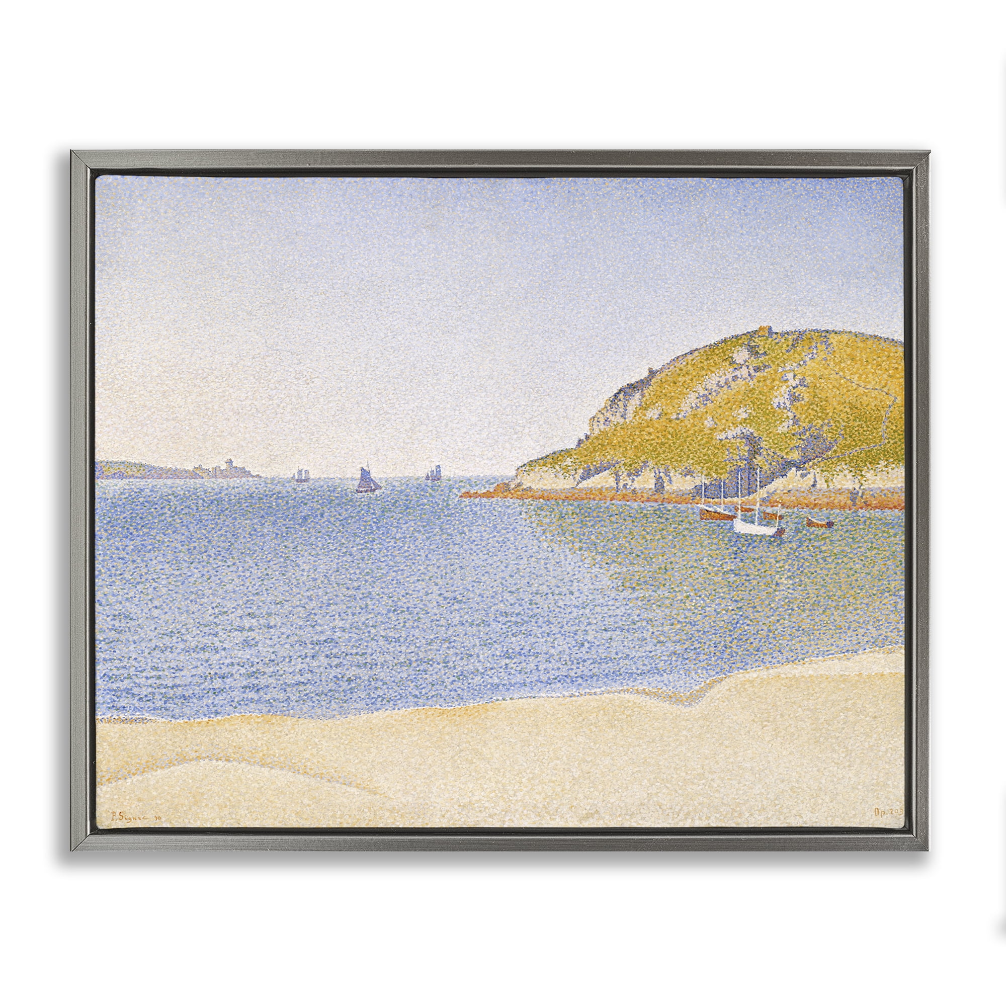 Stupell Industries Classical Signac Port Painting Landscape & Nature Painting Gray Floater Framed Canvas Art Print Wall Art, 21 x 17