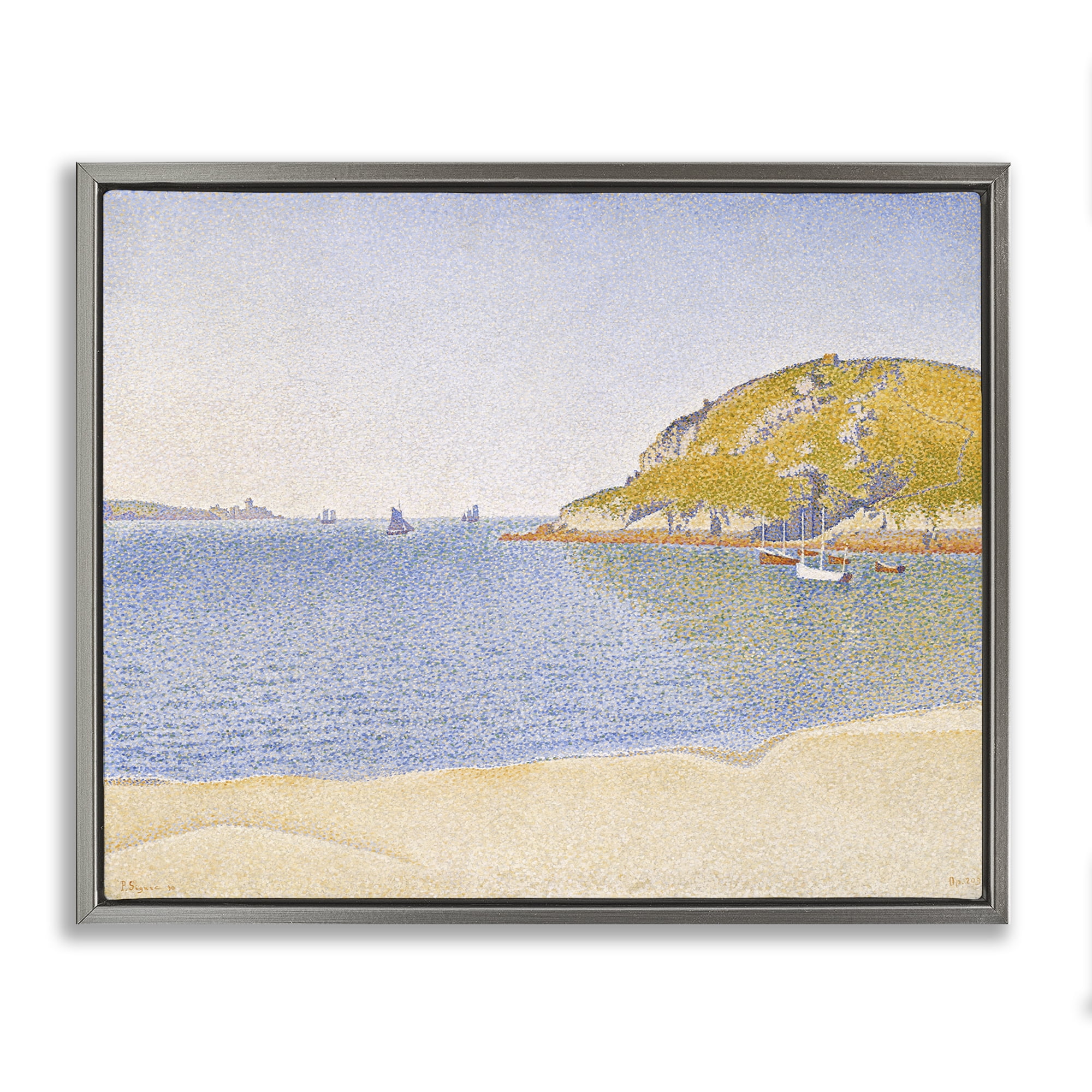 Stupell Industries Classical Signac Port Painting Landscape & Nature Painting Gray Floater Framed Canvas Art Print Wall Art, 31 x 25