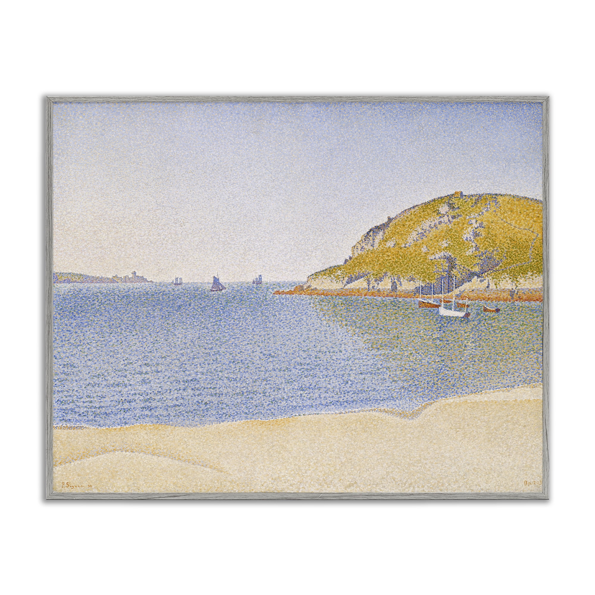 Stupell Industries Classical Signac Port Painting Landscape & Nature Painting Gray Framed Art Print Wall Art, 30 x 24