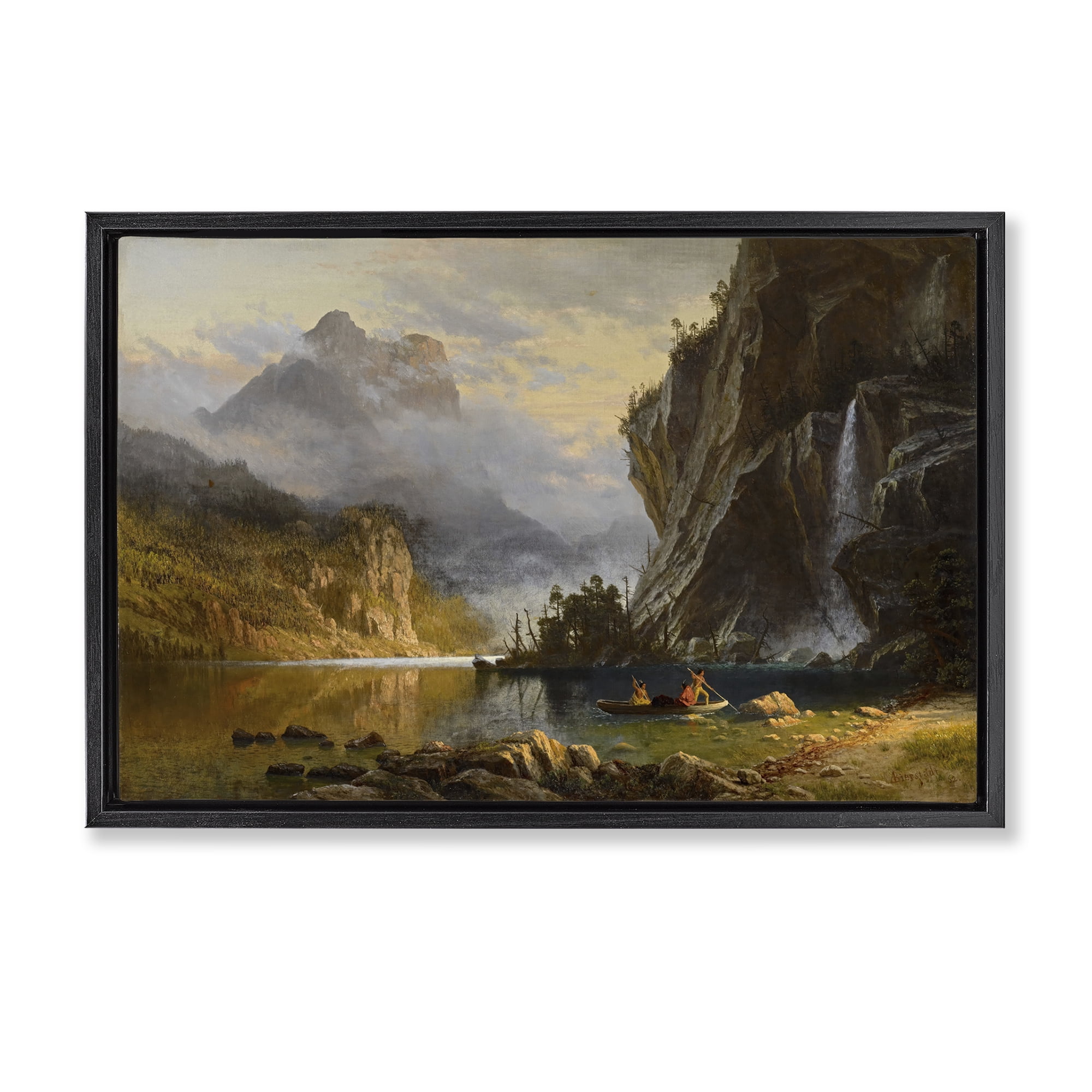 Stupell Industries Classical Spear Fishing Landscape & Nature Painting Black Floater Framed Canvas Art Print Wall Art, 25 x 17