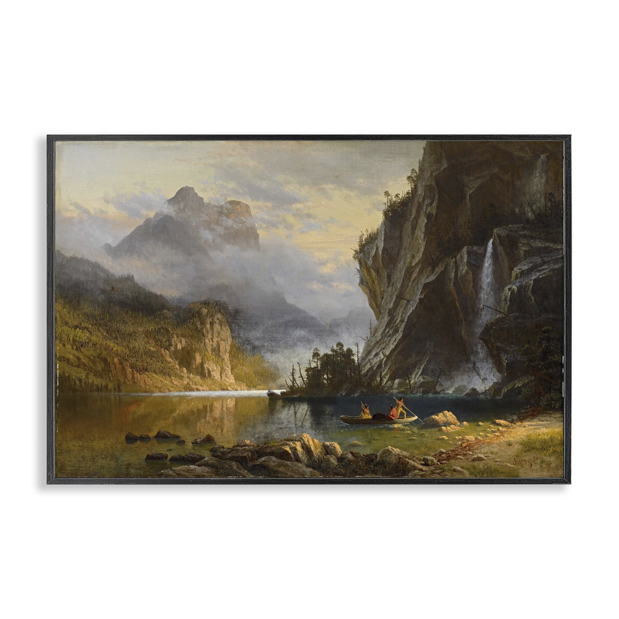 Stupell Industries Classical Spear Fishing Landscape & Nature Painting Black Framed Art Print Wall Art, 24 x 16