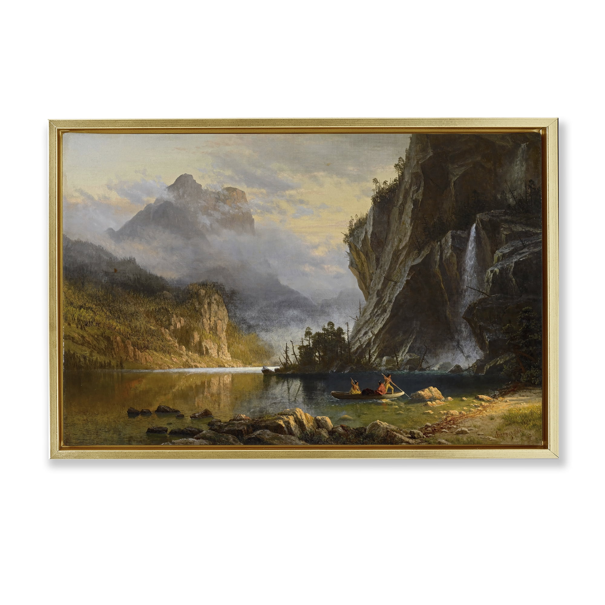 Stupell Industries Classical Spear Fishing Landscape & Nature Painting Gold Floater Framed Canvas Art Print Wall Art, 31 x 21