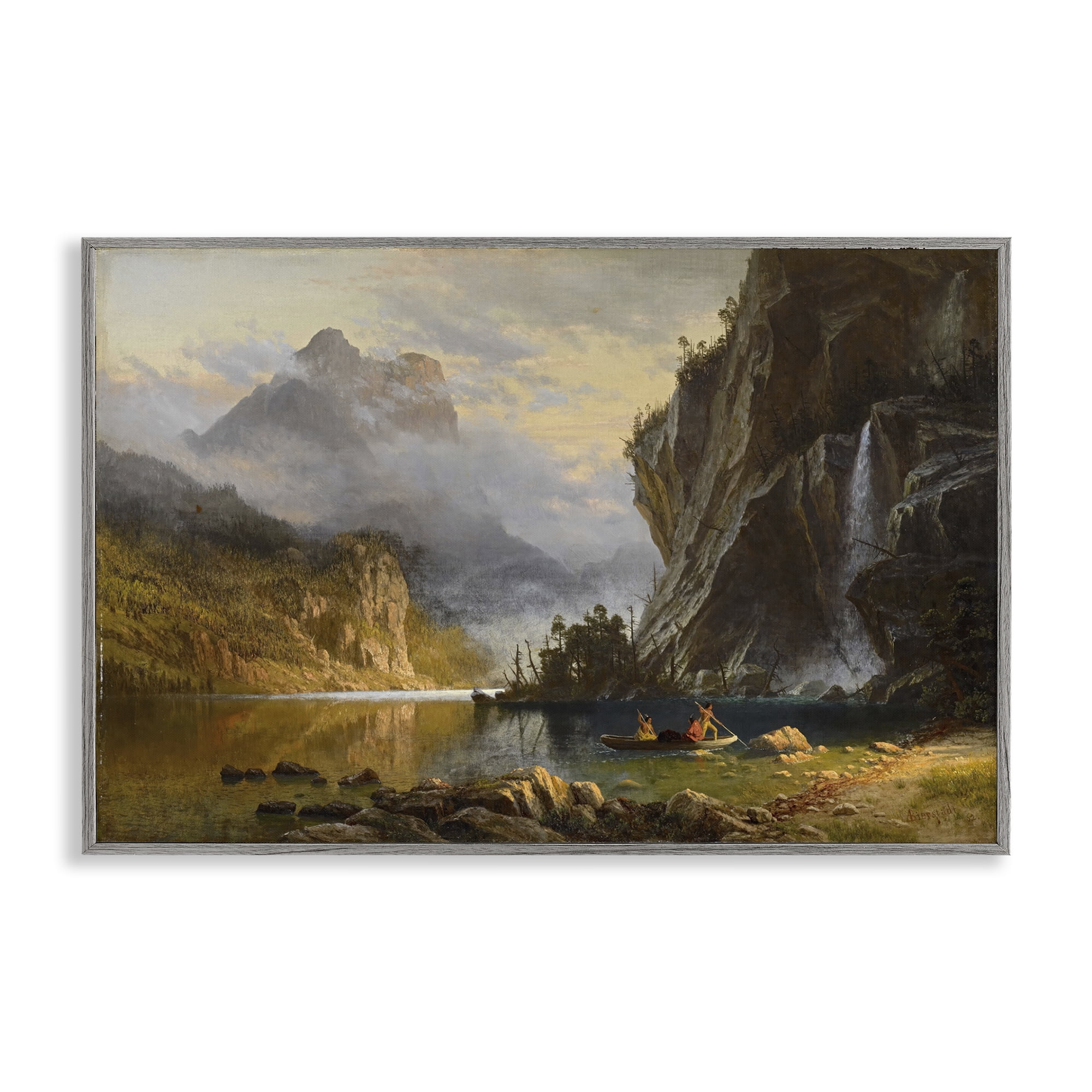 Stupell Industries Classical Spear Fishing Landscape & Nature Painting Gray Framed Art Print Wall Art, 18 x 12