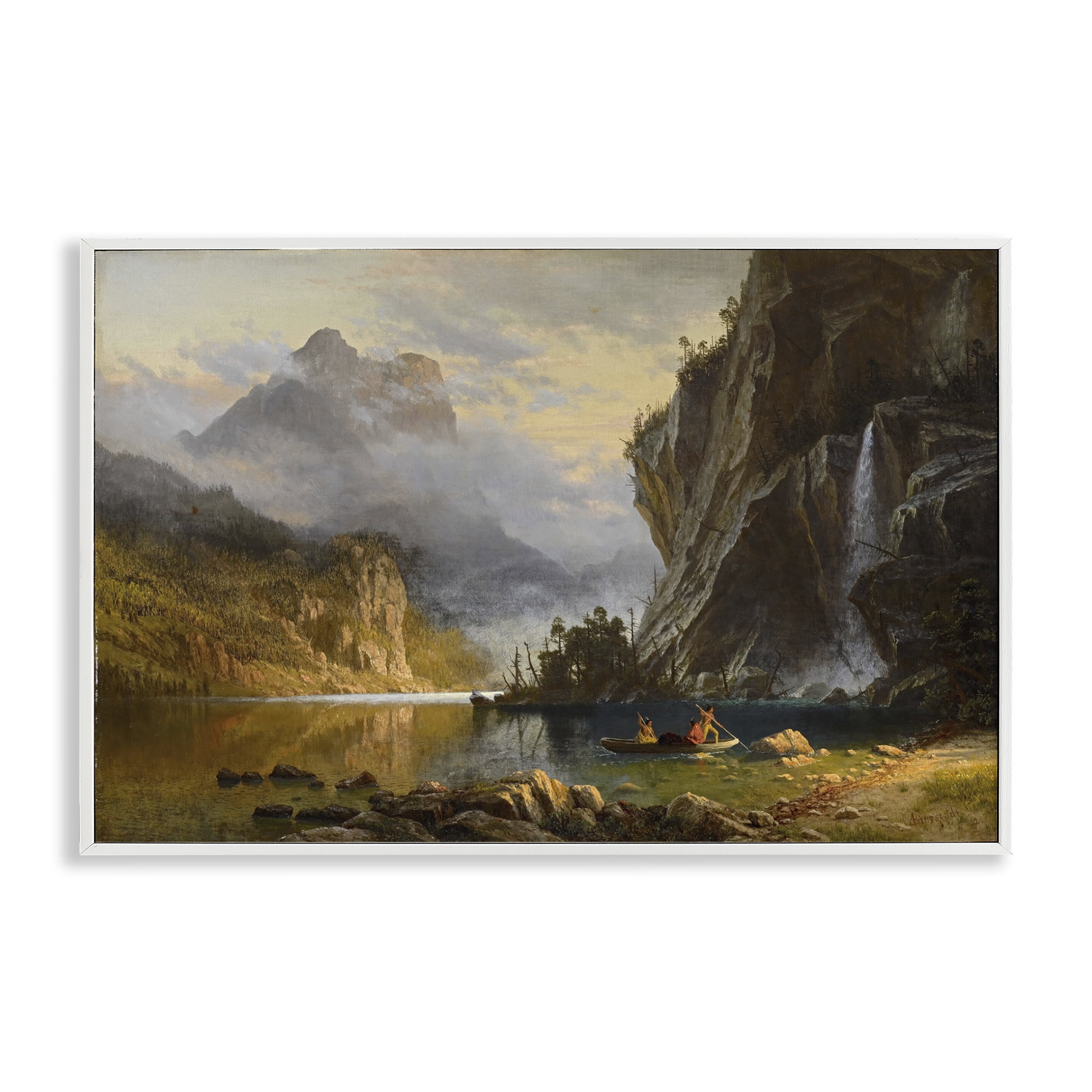 Stupell Industries Classical Spear Fishing Landscape & Nature Painting White Framed Art Print Wall Art, 30 x 20