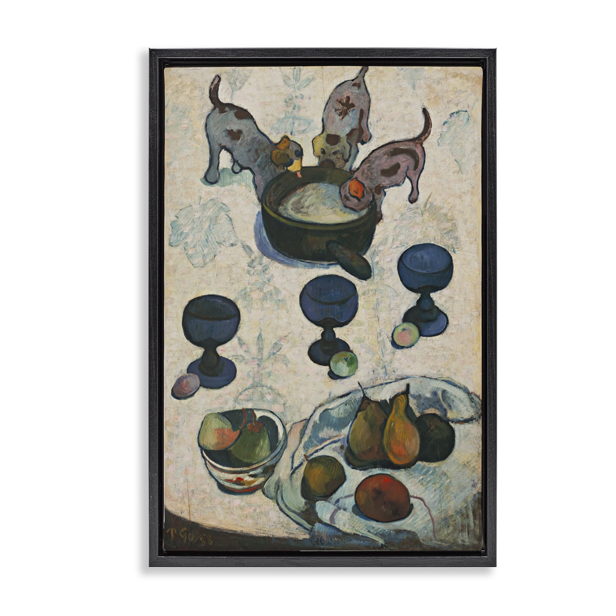 Stupell Industries Classical Still Life Three Puppies Food & Beverage Painting Black Floater Framed Canvas Art Print Wall Art, 21 x 31