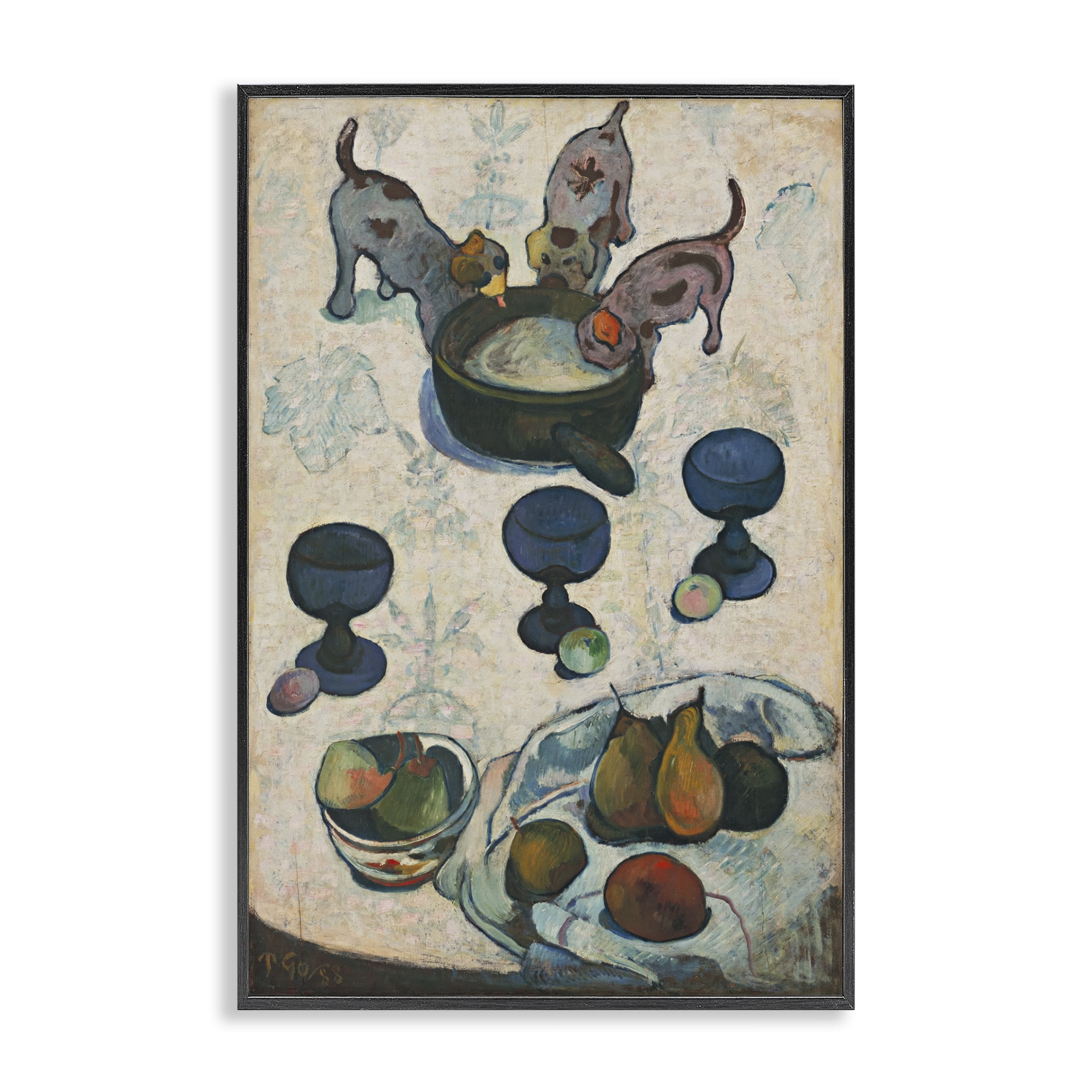 Stupell Industries Classical Still Life Three Puppies Food & Beverage Painting Black Framed Art Print Wall Art, 16 x 24