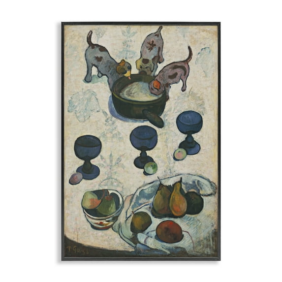 Stupell Industries Classical Still Life Three Puppies Food & Beverage Painting Black Framed Art Print Wall Art, 16 x 24