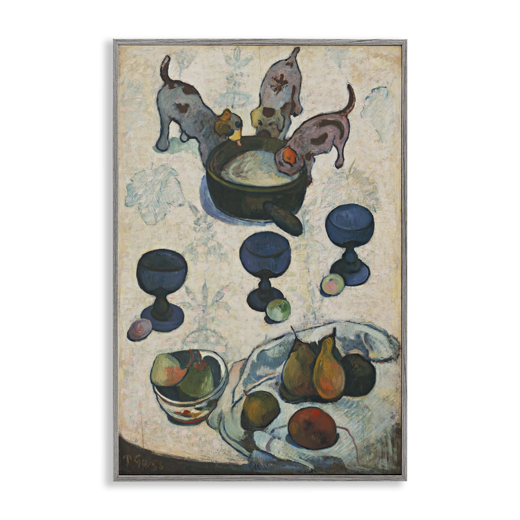 Stupell Industries Classical Still Life Three Puppies Food & Beverage Painting Gray Framed Art Print Wall Art, 20 x 30